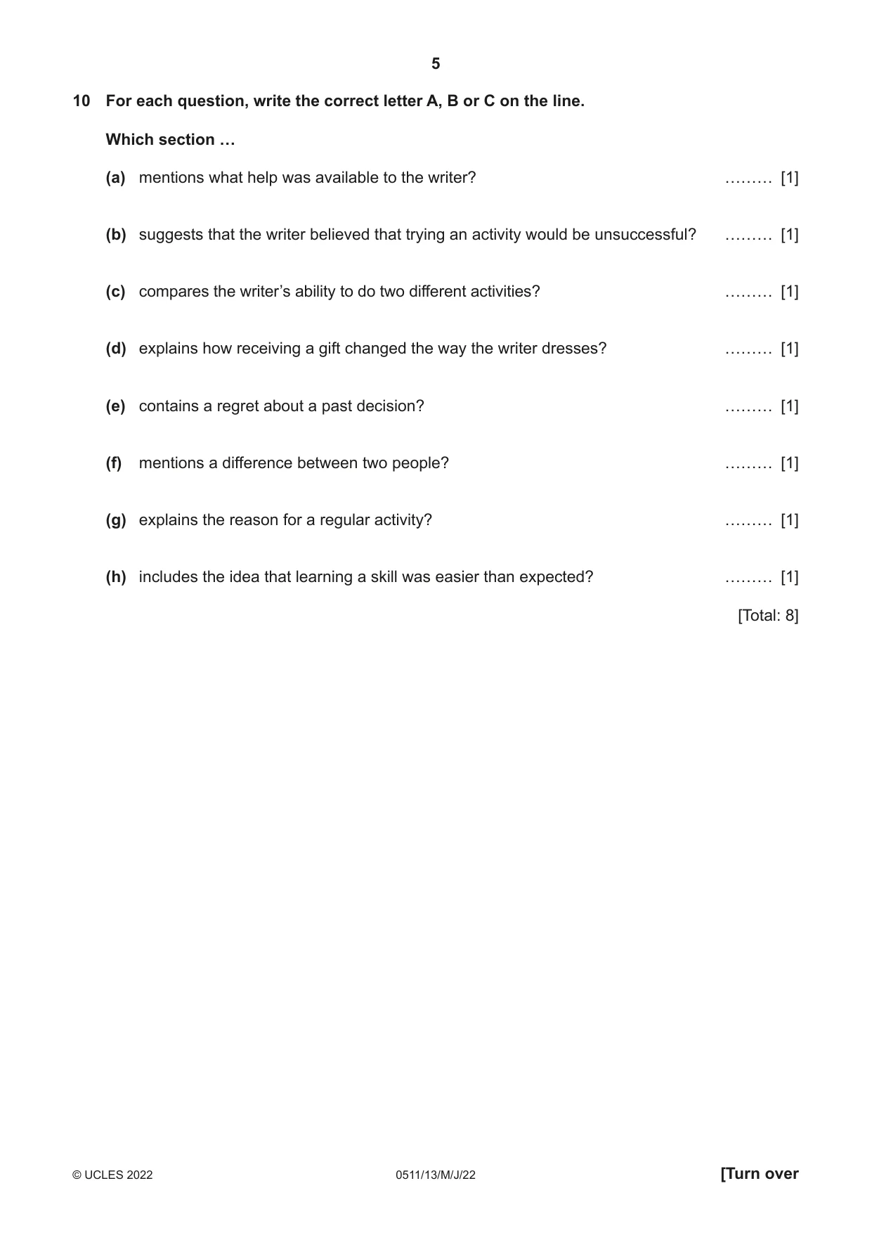 Cambridge IGCSE English - Second Language (count-in oral) 0511 2022 May/June Paper 1 · Variant 3 question paper, page 5 of 16