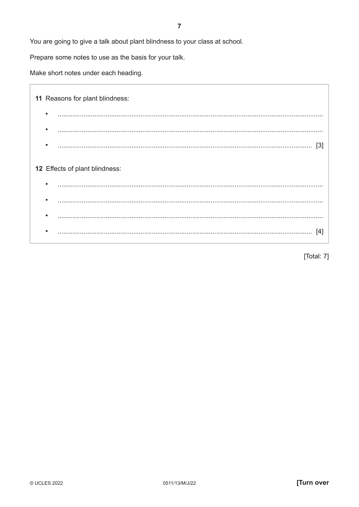 Cambridge IGCSE English - Second Language (count-in oral) 0511 2022 May/June Paper 1 · Variant 3 question paper, page 7 of 16