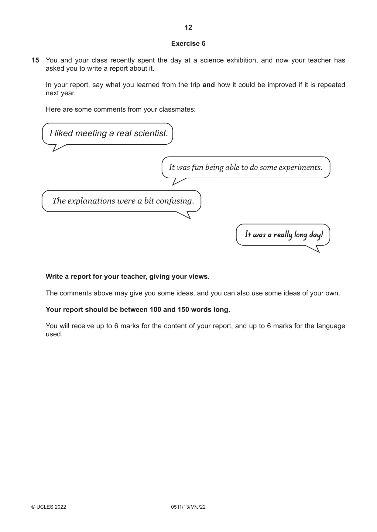 Cambridge IGCSE English - Second Language (count-in oral) 0511 2022 May/June Paper 1 · Variant 3 question paper, page 12 of 16