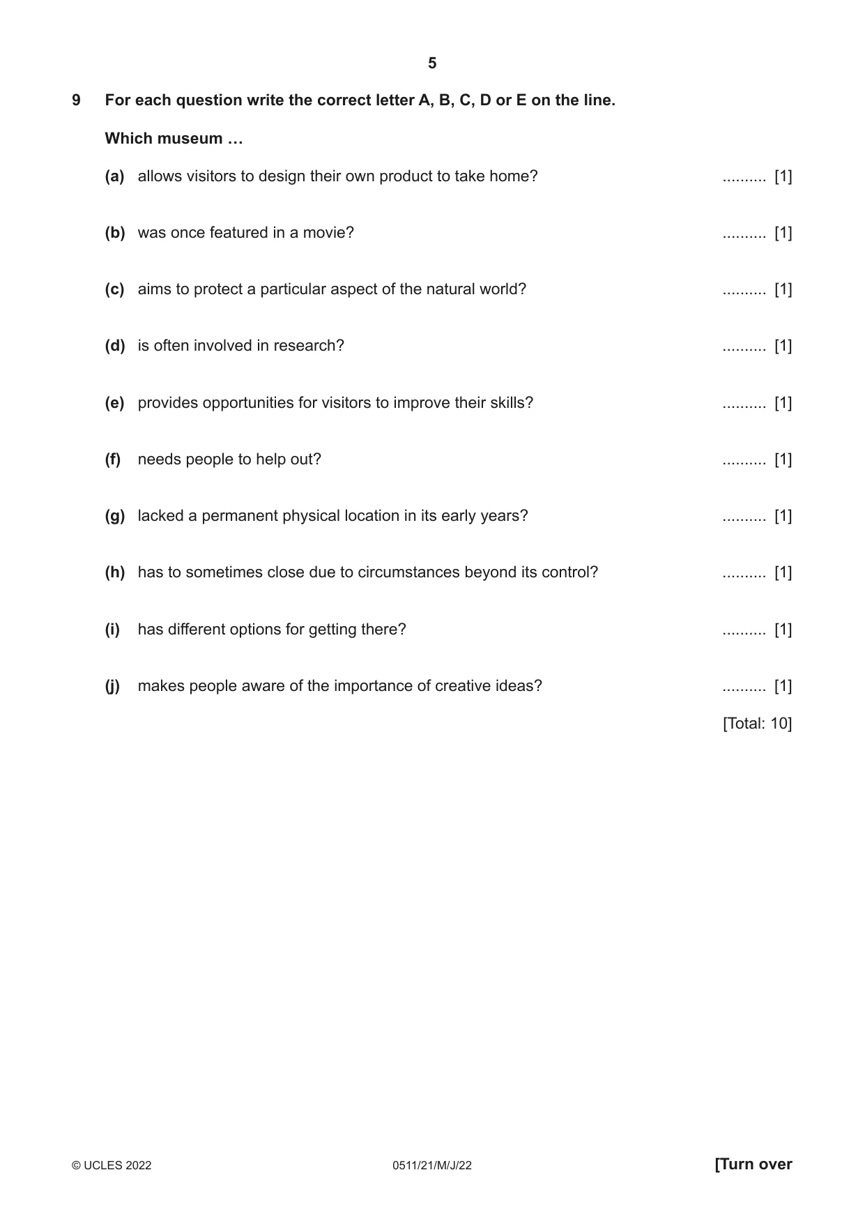 Cambridge IGCSE English - Second Language (count-in oral) 0511 2022 May/June Paper 2 · Variant 1 question paper, page 5 of 16