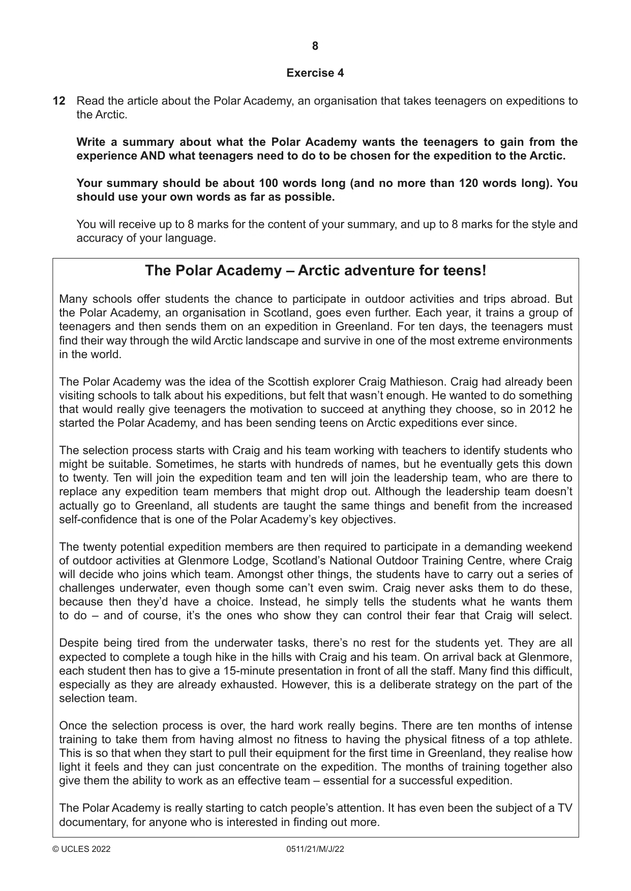 Cambridge IGCSE English - Second Language (count-in oral) 0511 2022 May/June Paper 2 · Variant 1 question paper, page 8 of 16