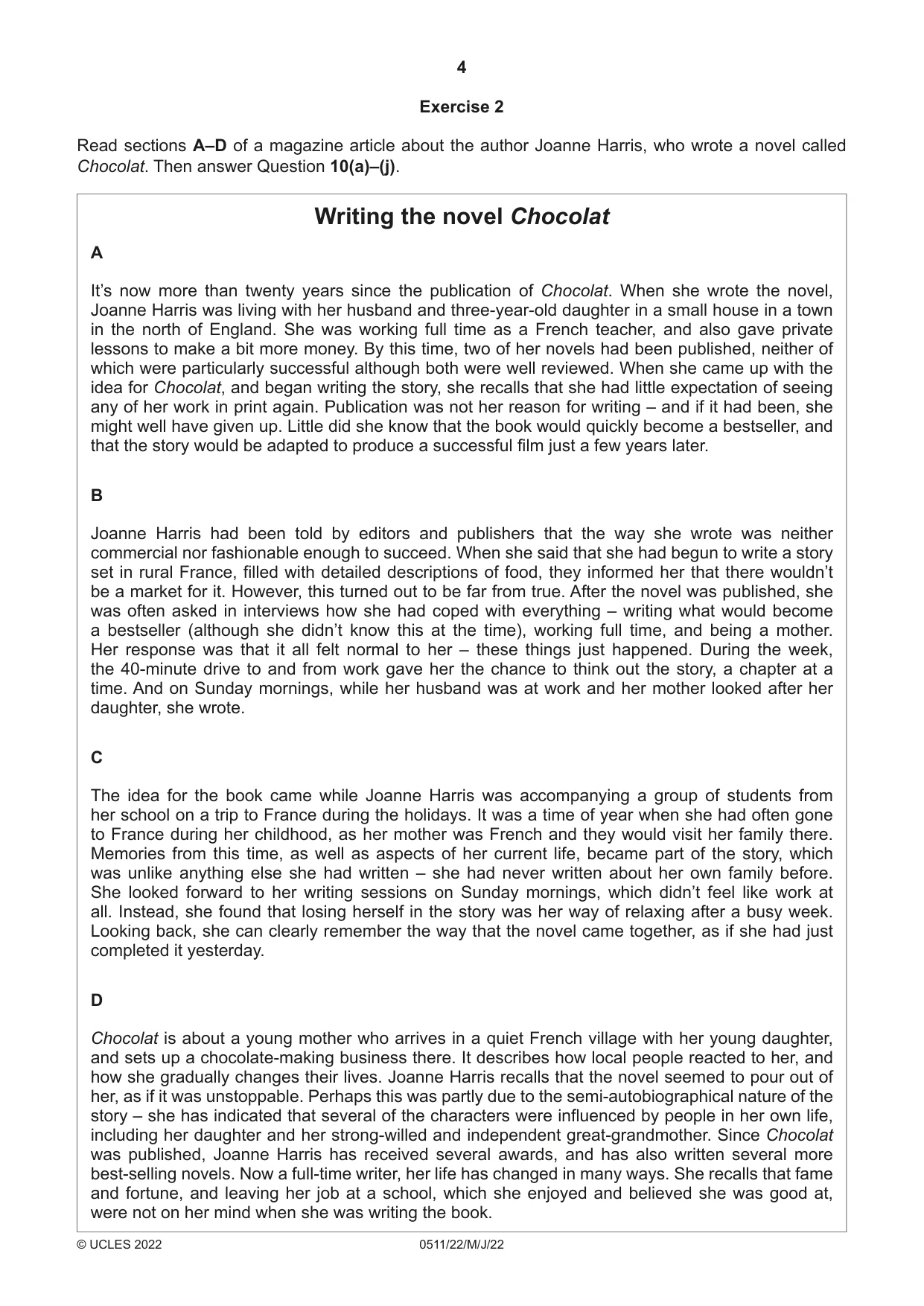 Cambridge IGCSE English - Second Language (count-in oral) 0511 2022 May/June Paper 2 · Variant 2 question paper, page 4 of 16
