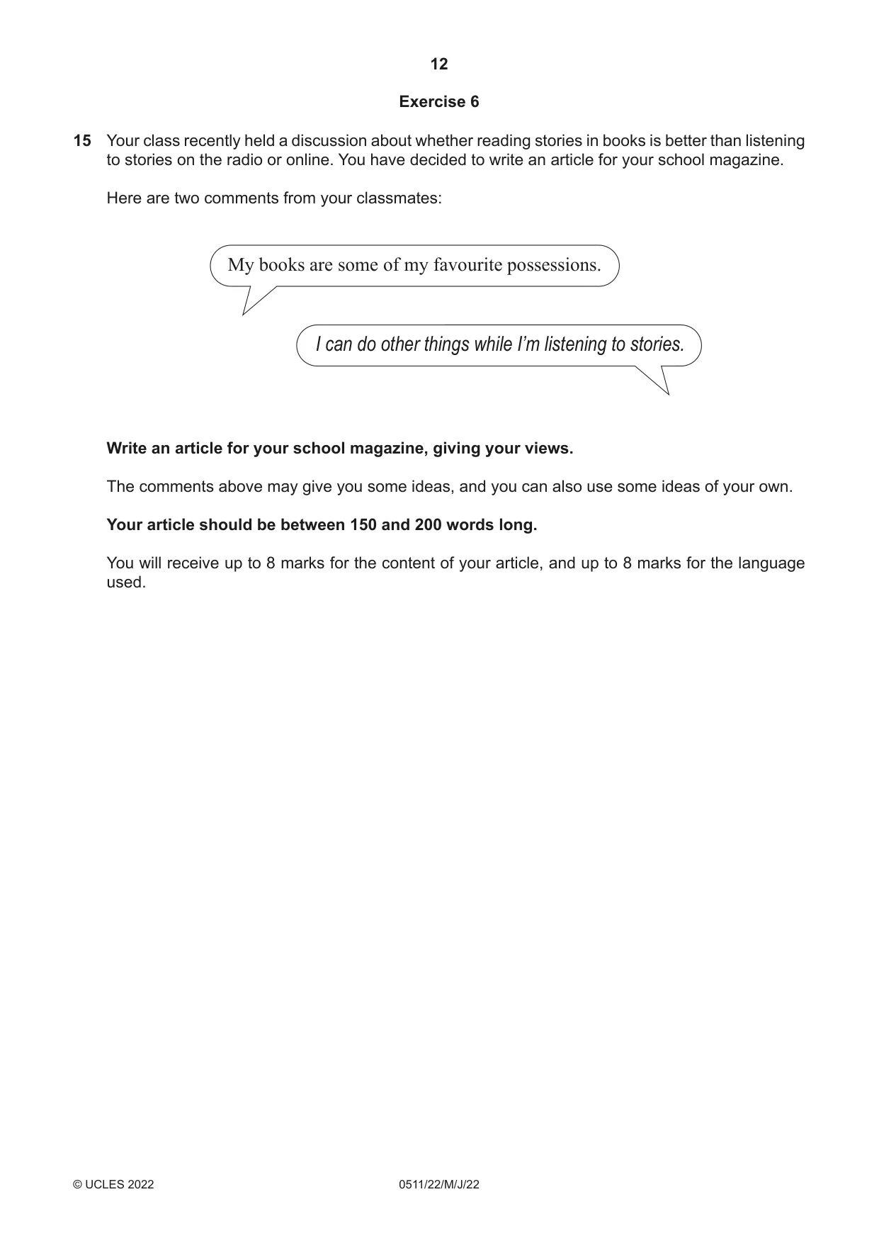 Cambridge IGCSE English - Second Language (count-in oral) 0511 2022 May/June Paper 2 · Variant 2 question paper, page 12 of 16