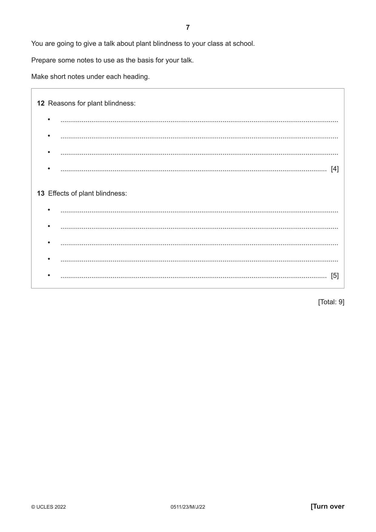 Cambridge IGCSE English - Second Language (count-in oral) 0511 2022 May/June Paper 2 · Variant 3 question paper, page 7 of 16