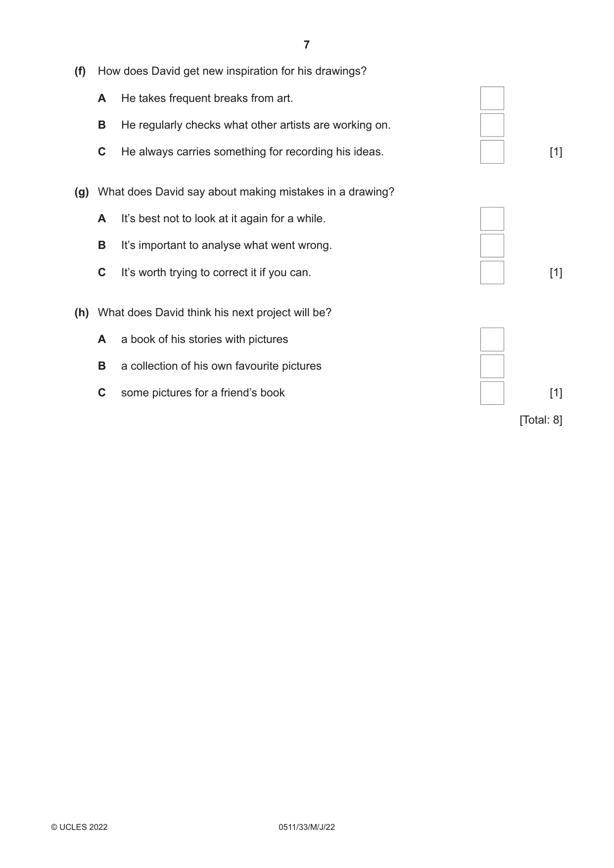 Cambridge IGCSE English - Second Language (count-in oral) 0511 2022 May/June Paper 3 · Variant 3 question paper, page 7 of 8