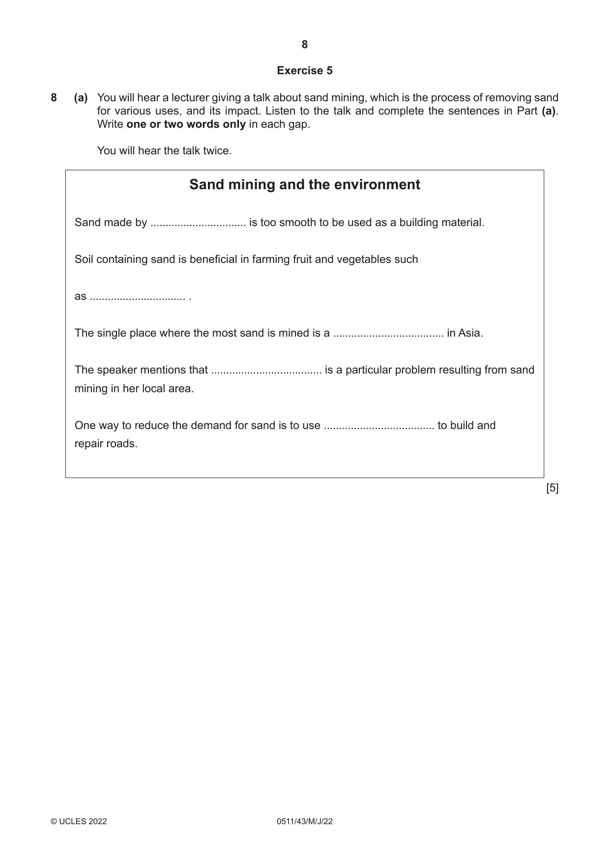 Cambridge IGCSE English - Second Language (count-in oral) 0511 2022 May/June Paper 4 · Variant 3 question paper, page 8 of 12