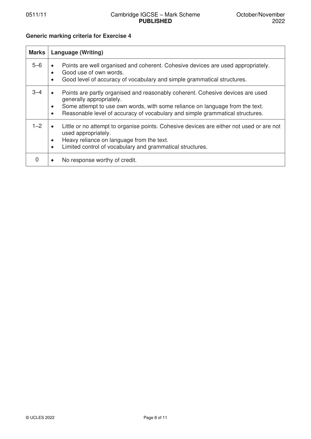 Mark scheme, page 8 of 11