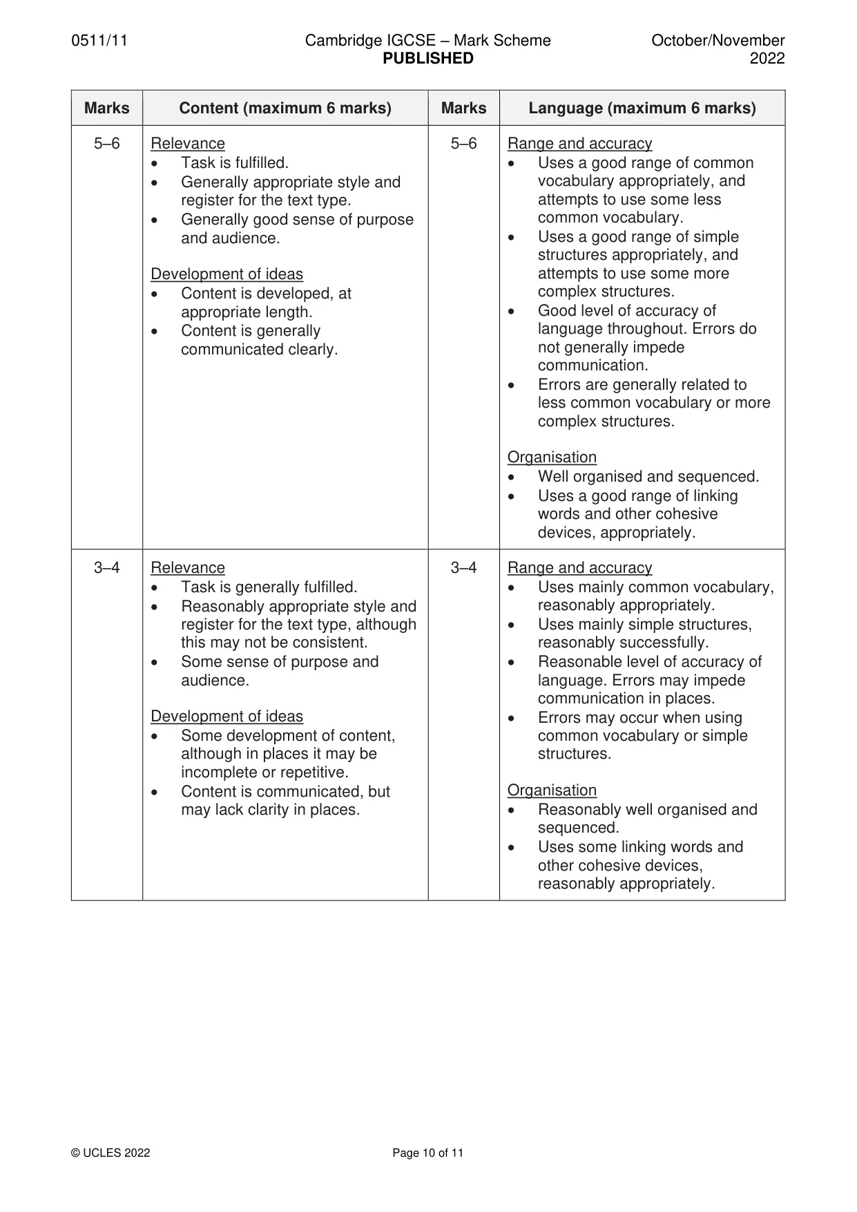 Mark scheme, page 10 of 11