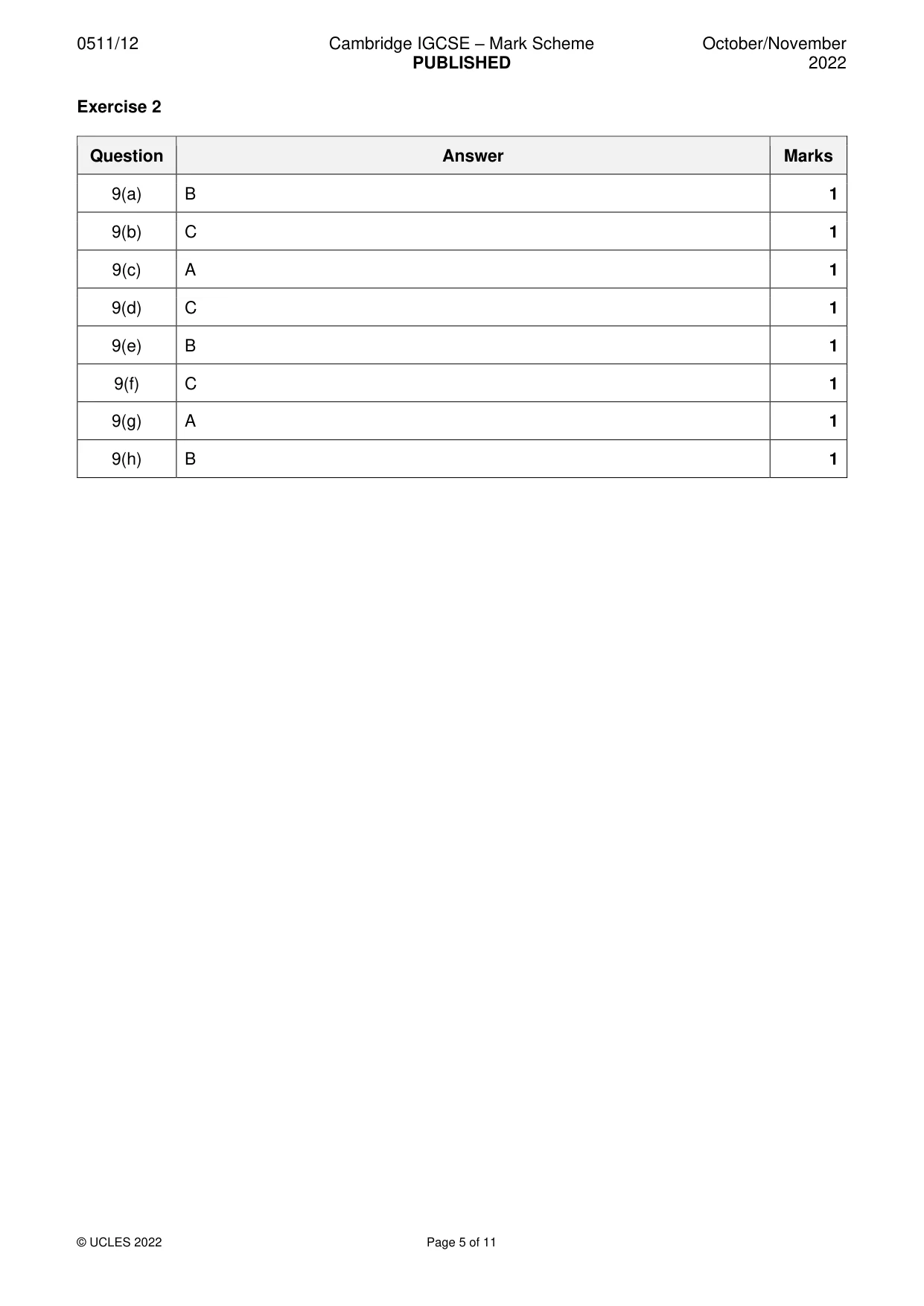 Mark scheme, page 5 of 11