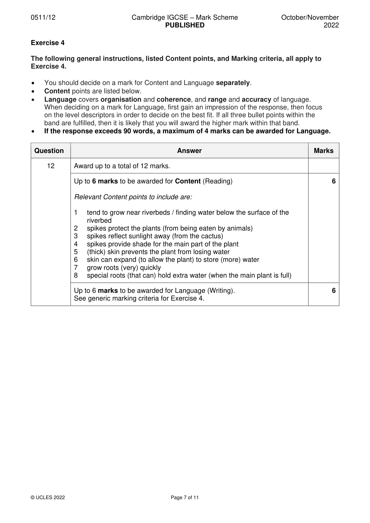 Mark scheme, page 7 of 11