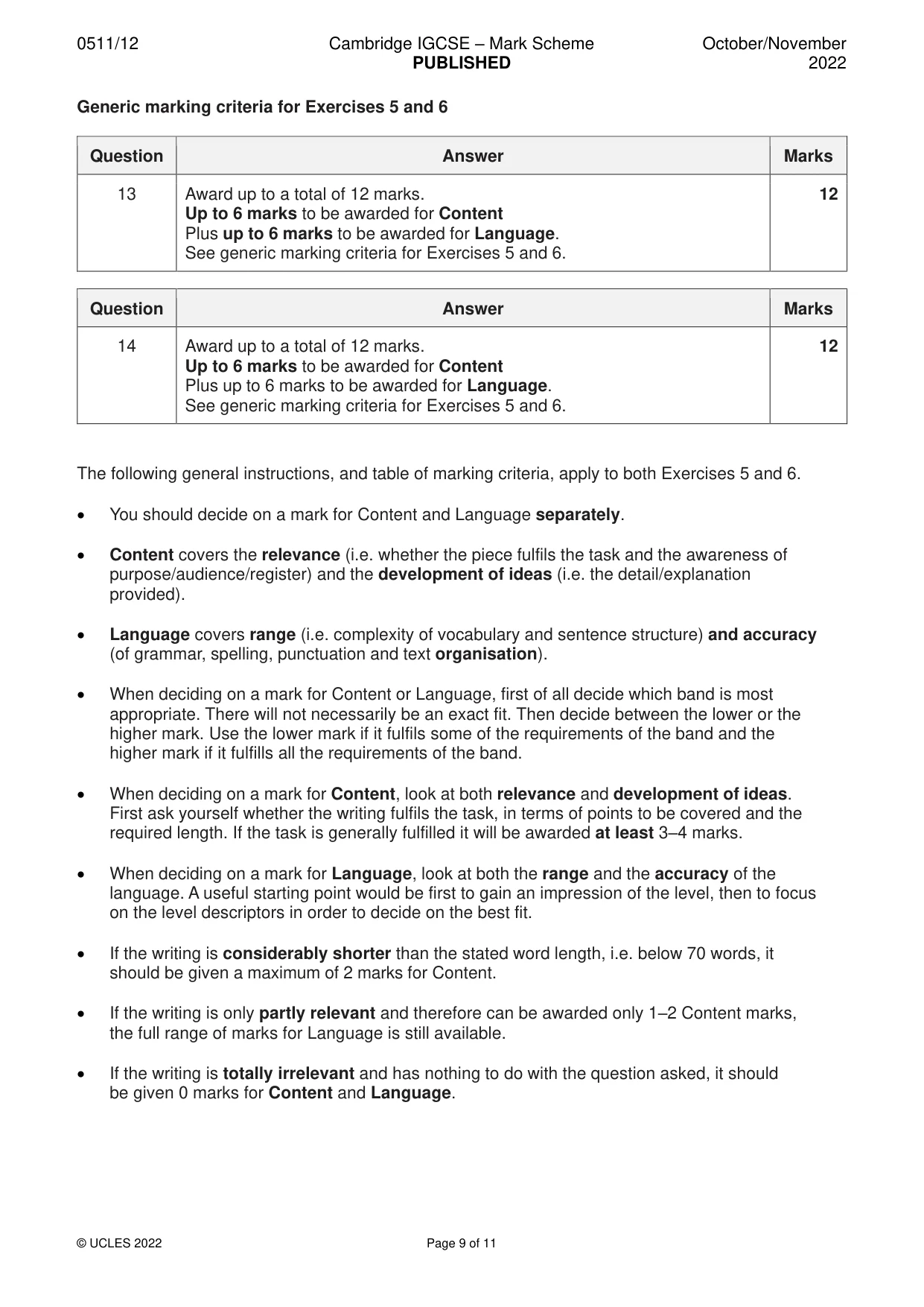 Mark scheme, page 9 of 11