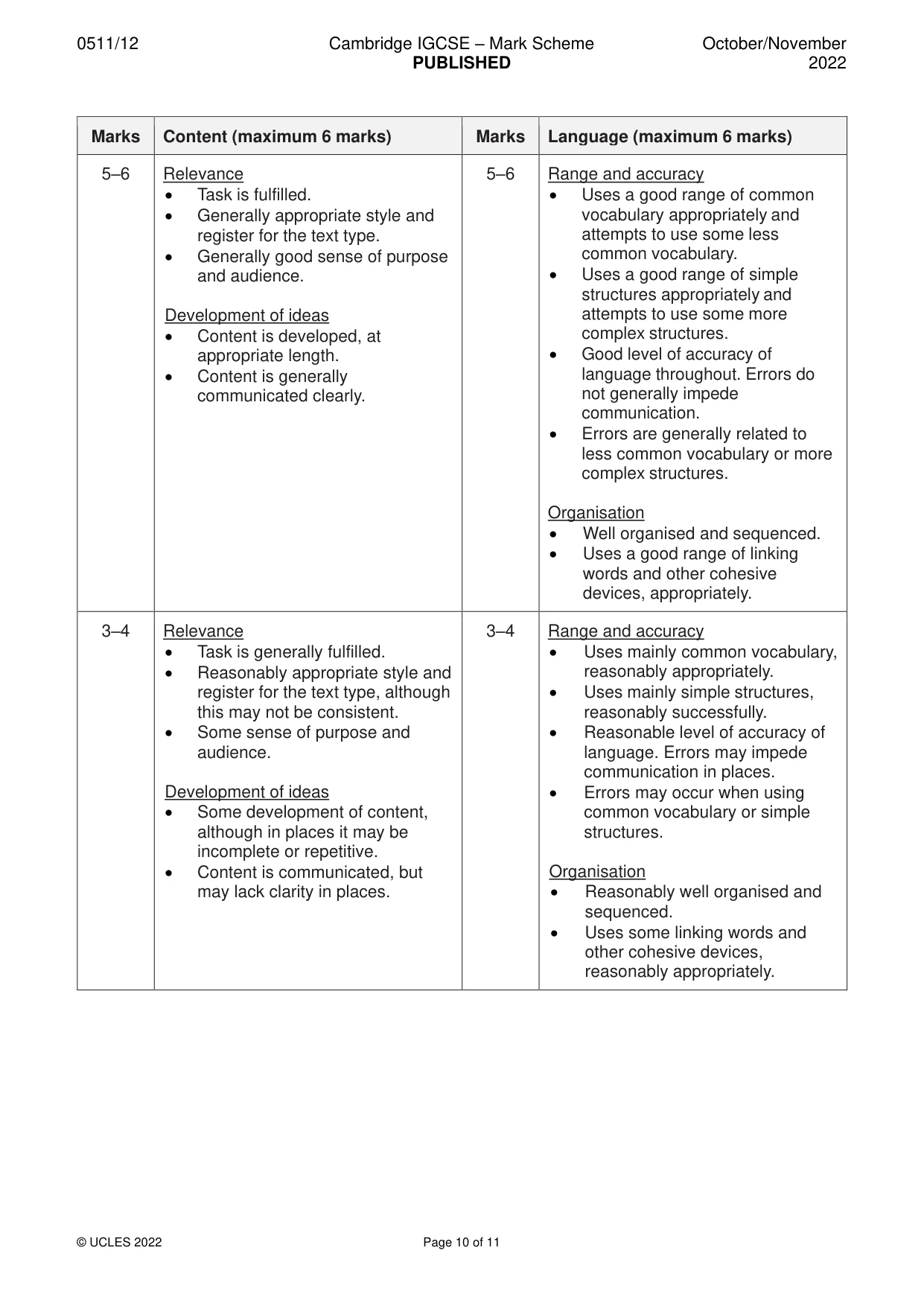 Mark scheme, page 10 of 11