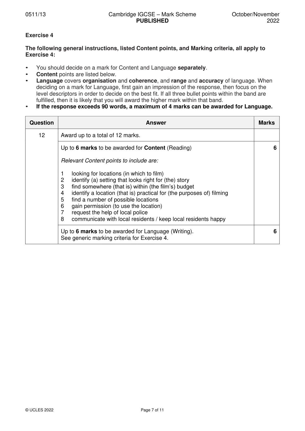 Mark scheme, page 7 of 11
