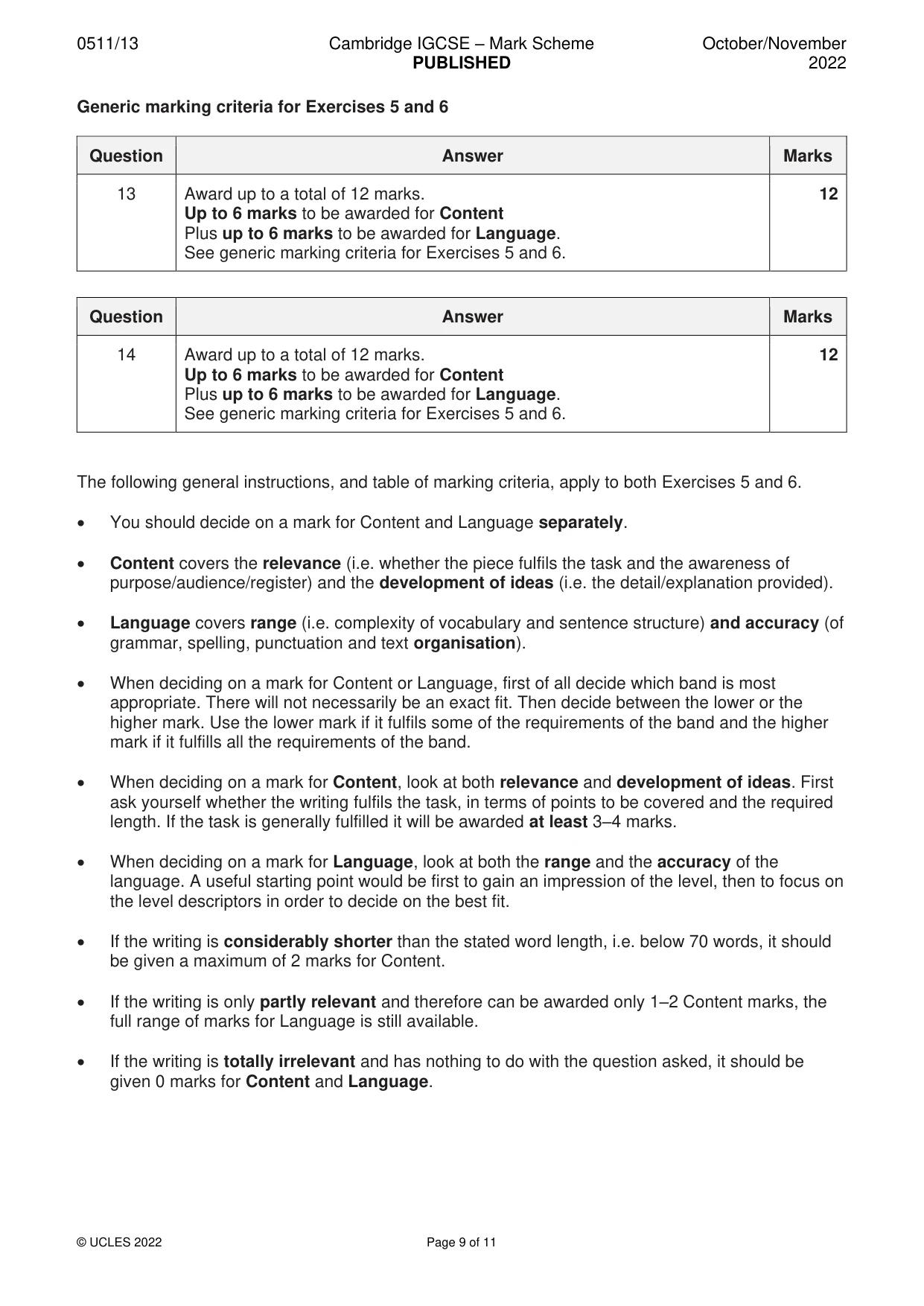 Mark scheme, page 9 of 11