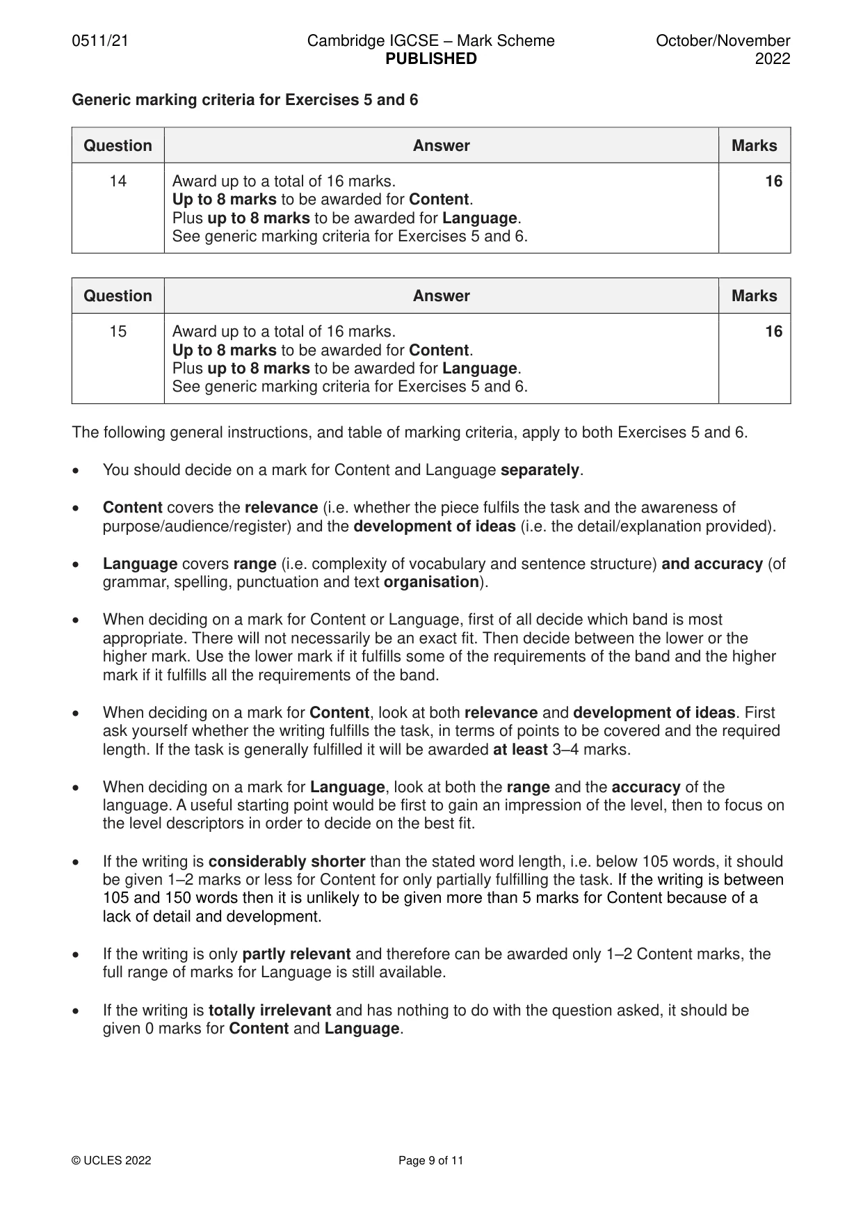 Mark scheme, page 9 of 11