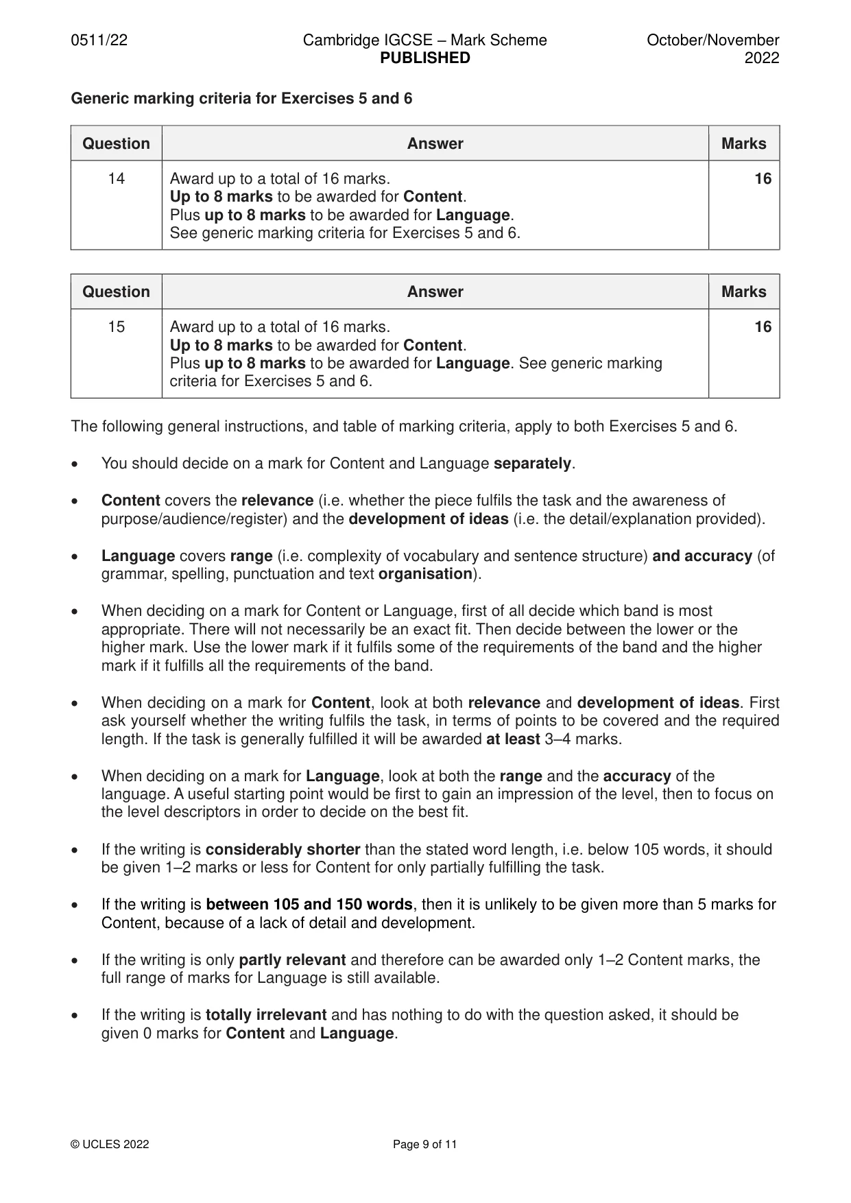 Mark scheme, page 9 of 11
