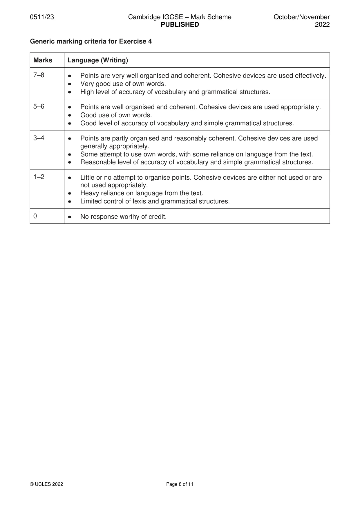 Mark scheme, page 8 of 11