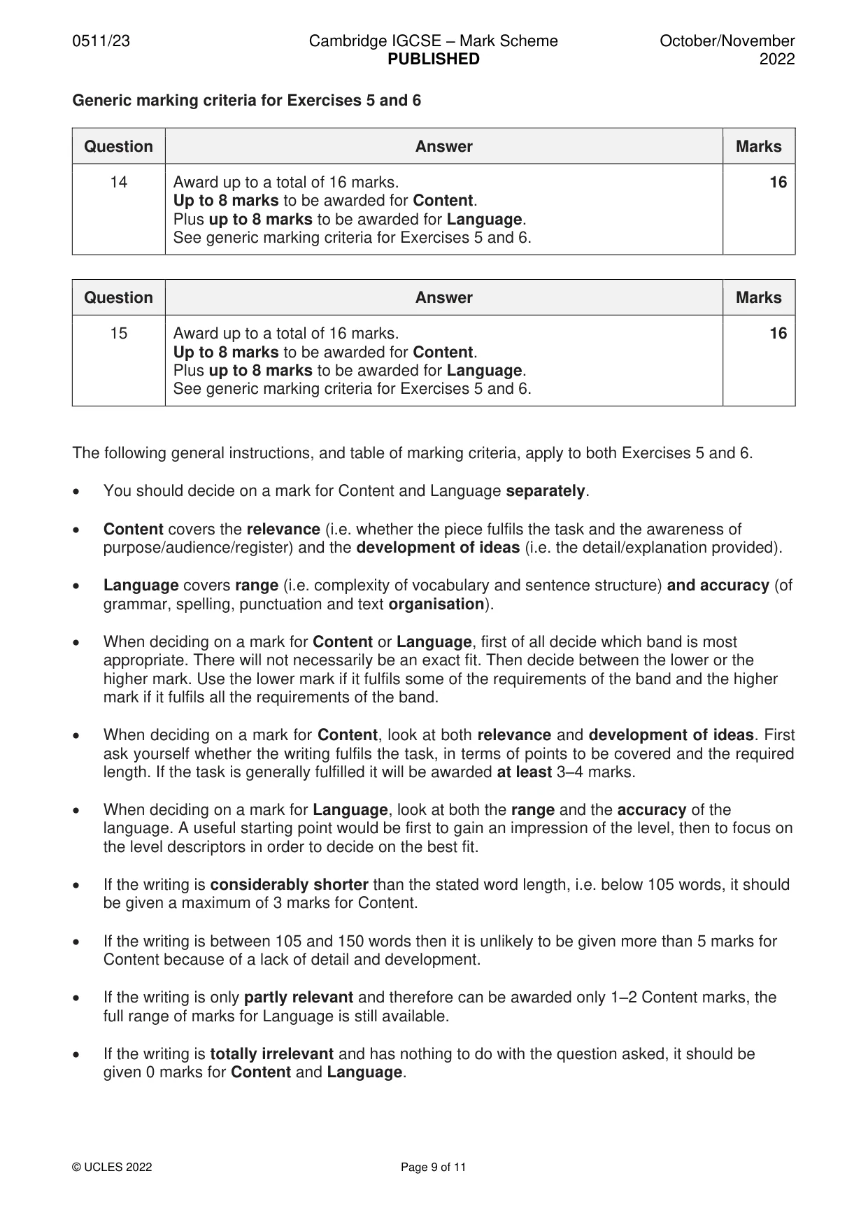 Mark scheme, page 9 of 11