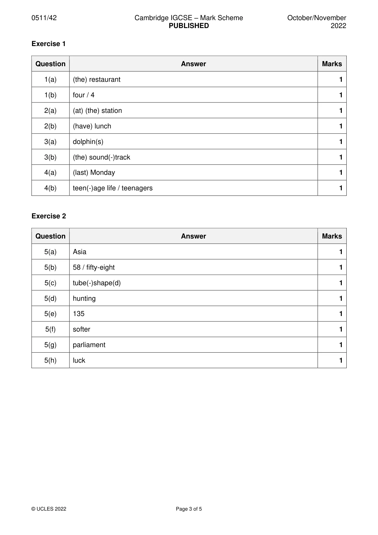 Mark scheme, page 3 of 5