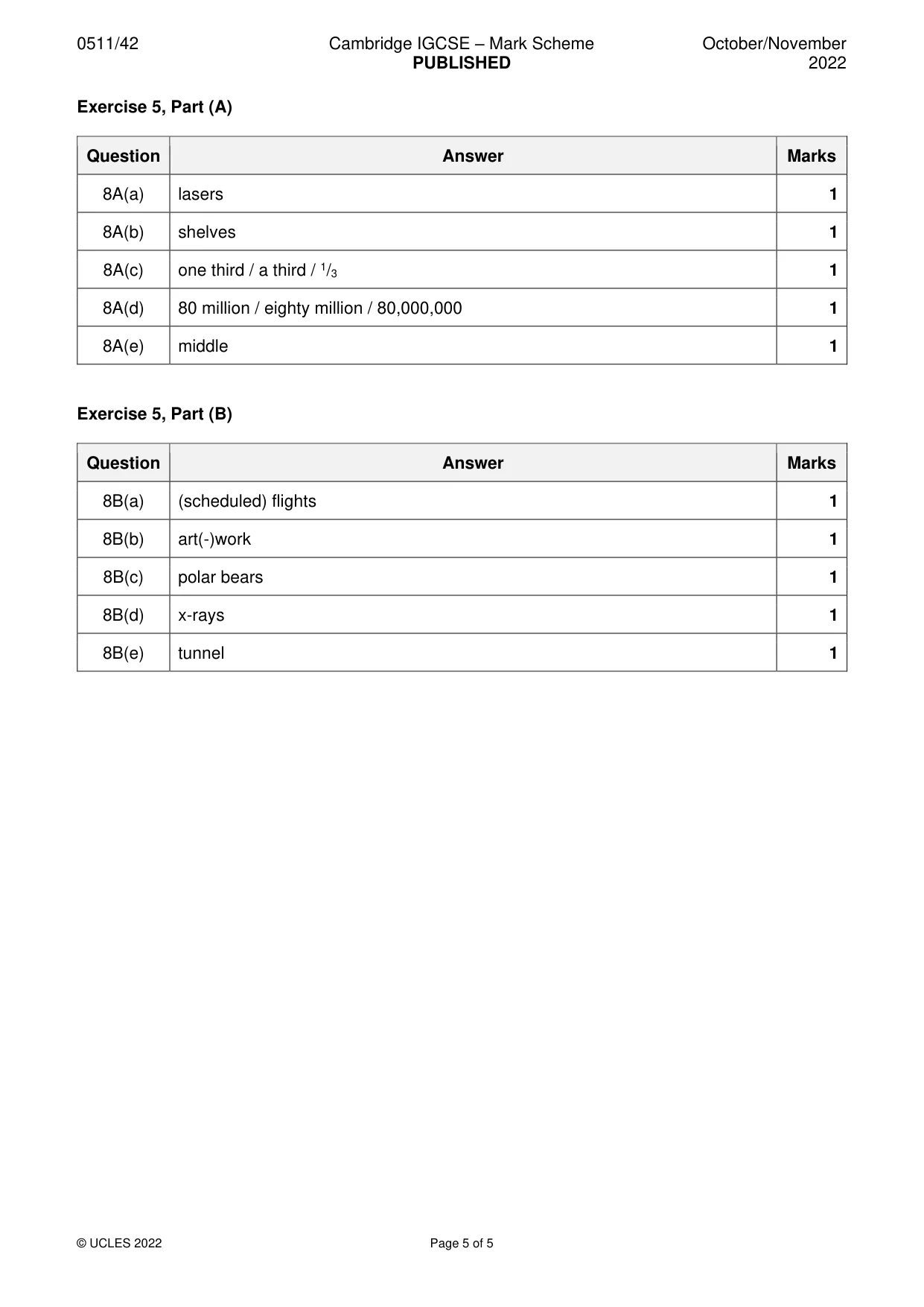 Mark scheme, page 5 of 5