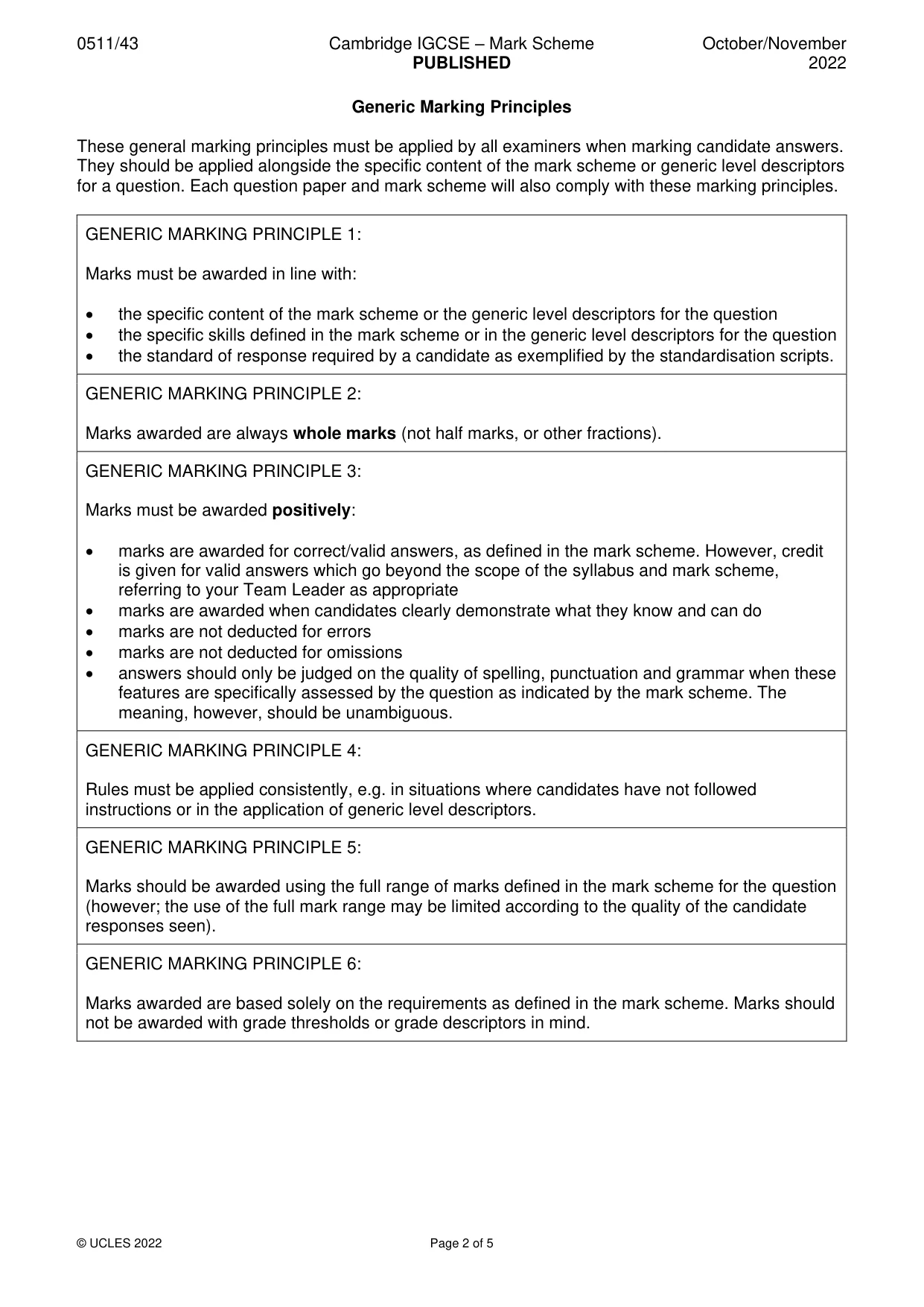 Mark scheme, page 2 of 5