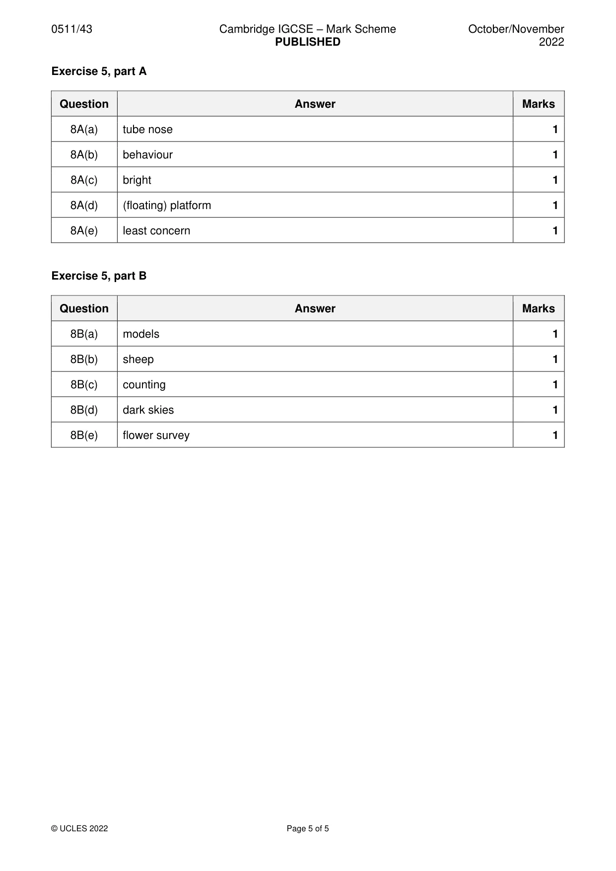 Mark scheme, page 5 of 5