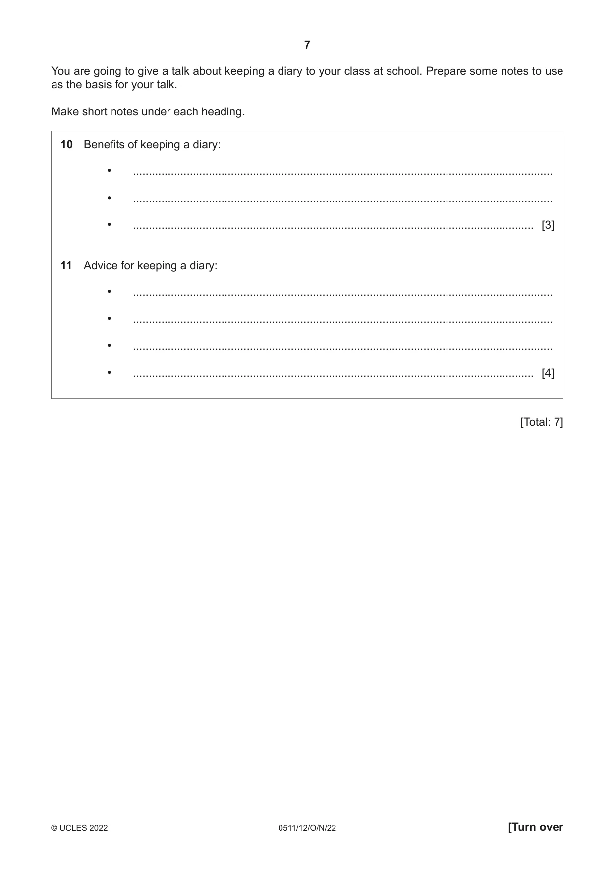 Cambridge IGCSE English - Second Language (count-in oral) 0511 2022 Oct/Nov Paper 1 · Variant 2 question paper, page 7 of 16