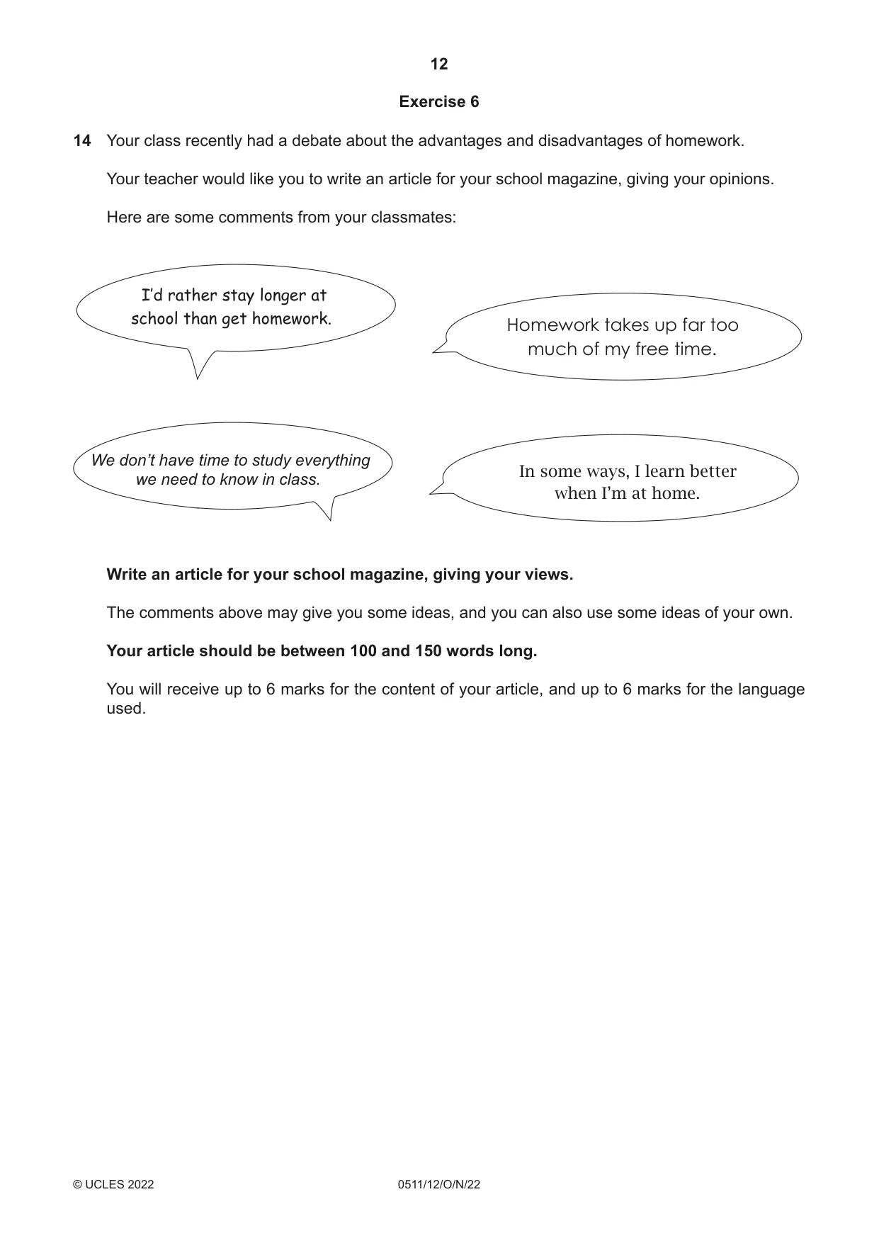 Cambridge IGCSE English - Second Language (count-in oral) 0511 2022 Oct/Nov Paper 1 · Variant 2 question paper, page 12 of 16
