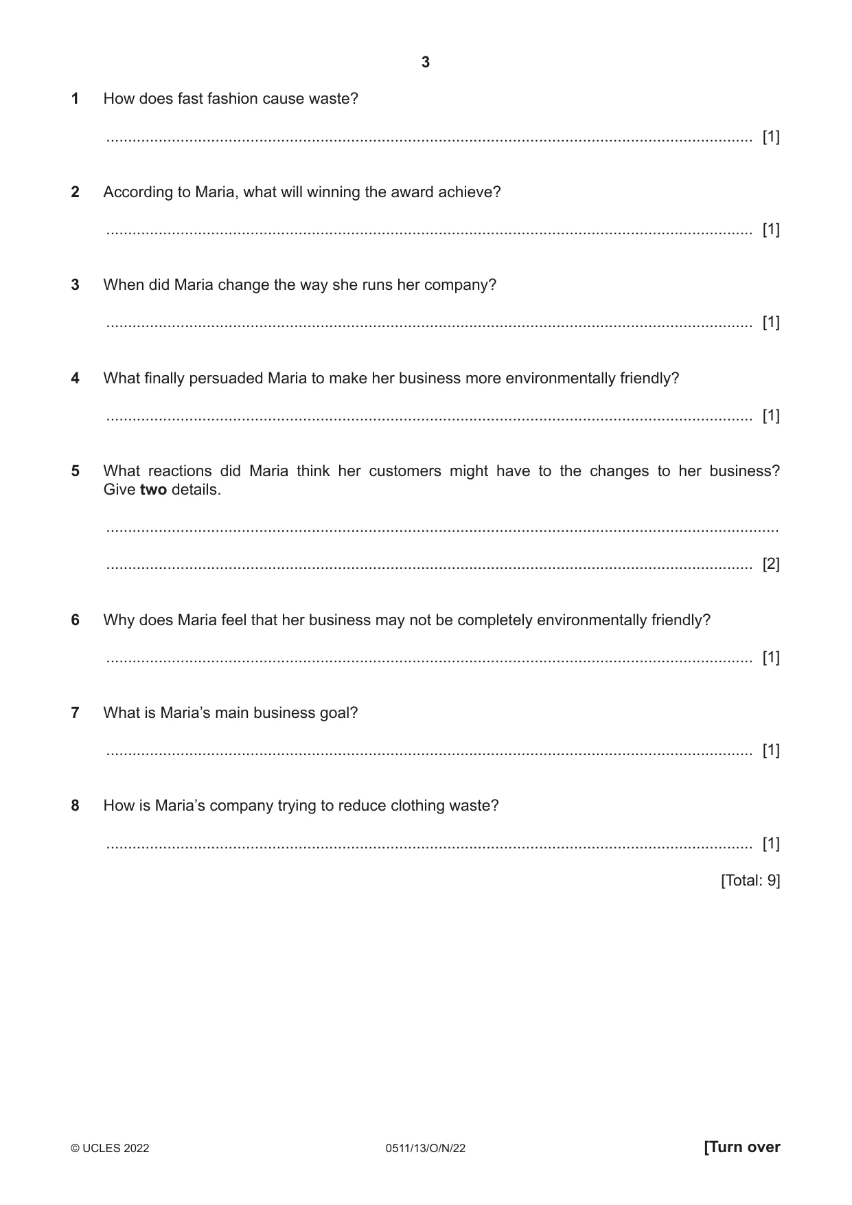 Cambridge IGCSE English - Second Language (count-in oral) 0511 2022 Oct/Nov Paper 1 · Variant 3 question paper, page 3 of 16
