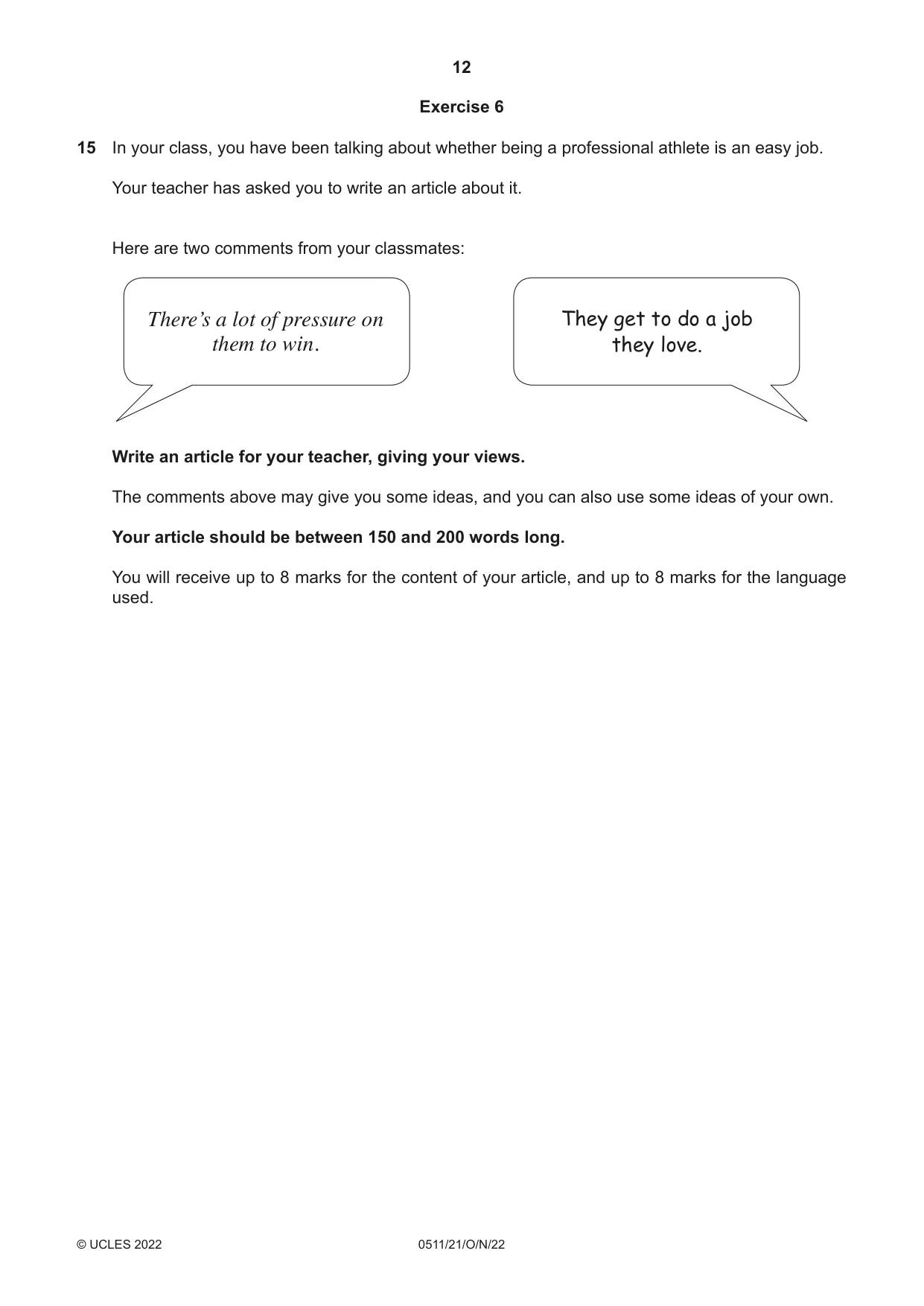 Cambridge IGCSE English - Second Language (count-in oral) 0511 2022 Oct/Nov Paper 2 · Variant 1 question paper, page 12 of 16