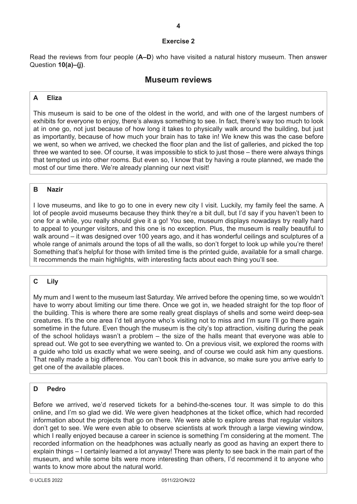 Cambridge IGCSE English - Second Language (count-in oral) 0511 2022 Oct/Nov Paper 2 · Variant 2 question paper, page 4 of 16