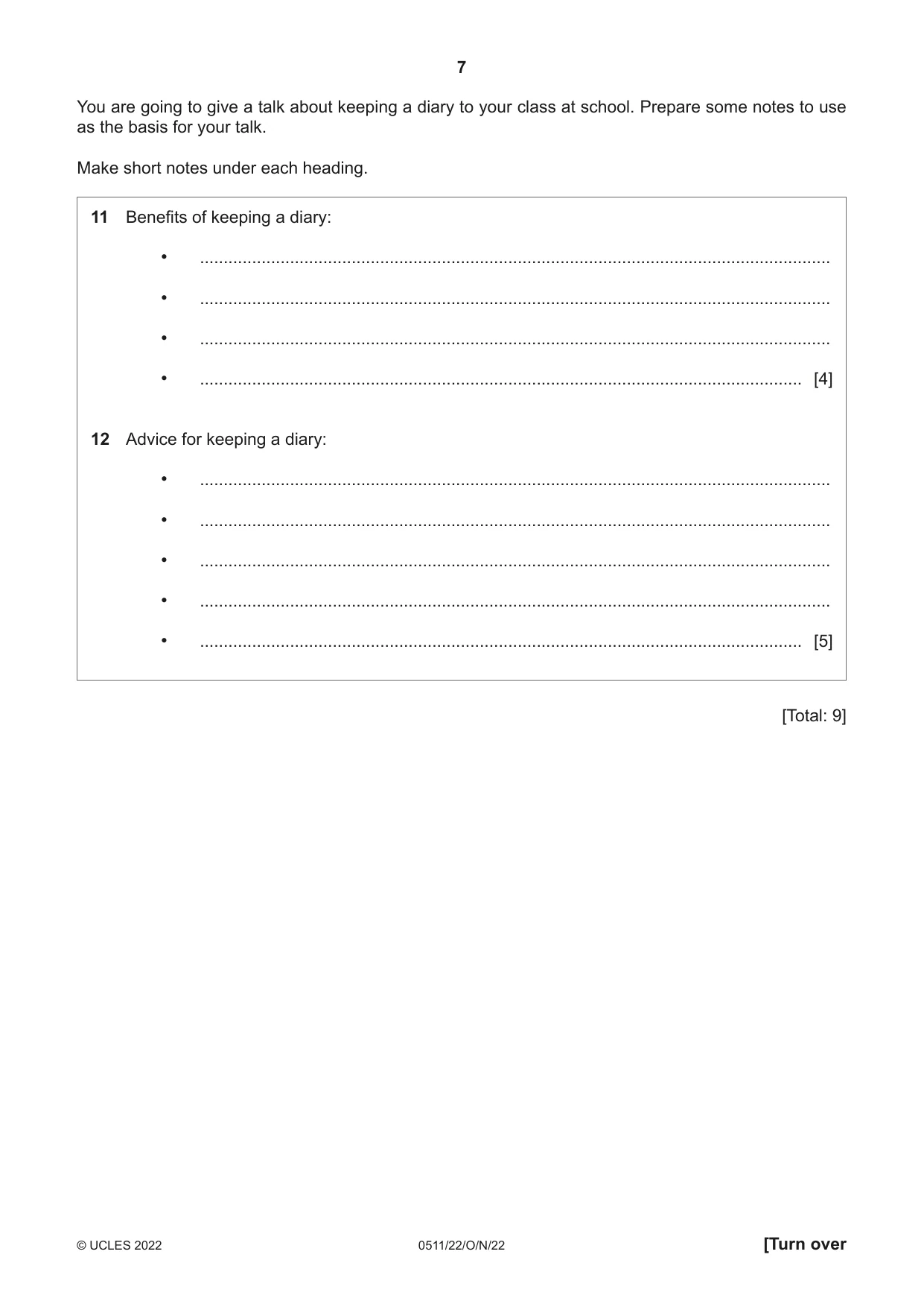 Cambridge IGCSE English - Second Language (count-in oral) 0511 2022 Oct/Nov Paper 2 · Variant 2 question paper, page 7 of 16