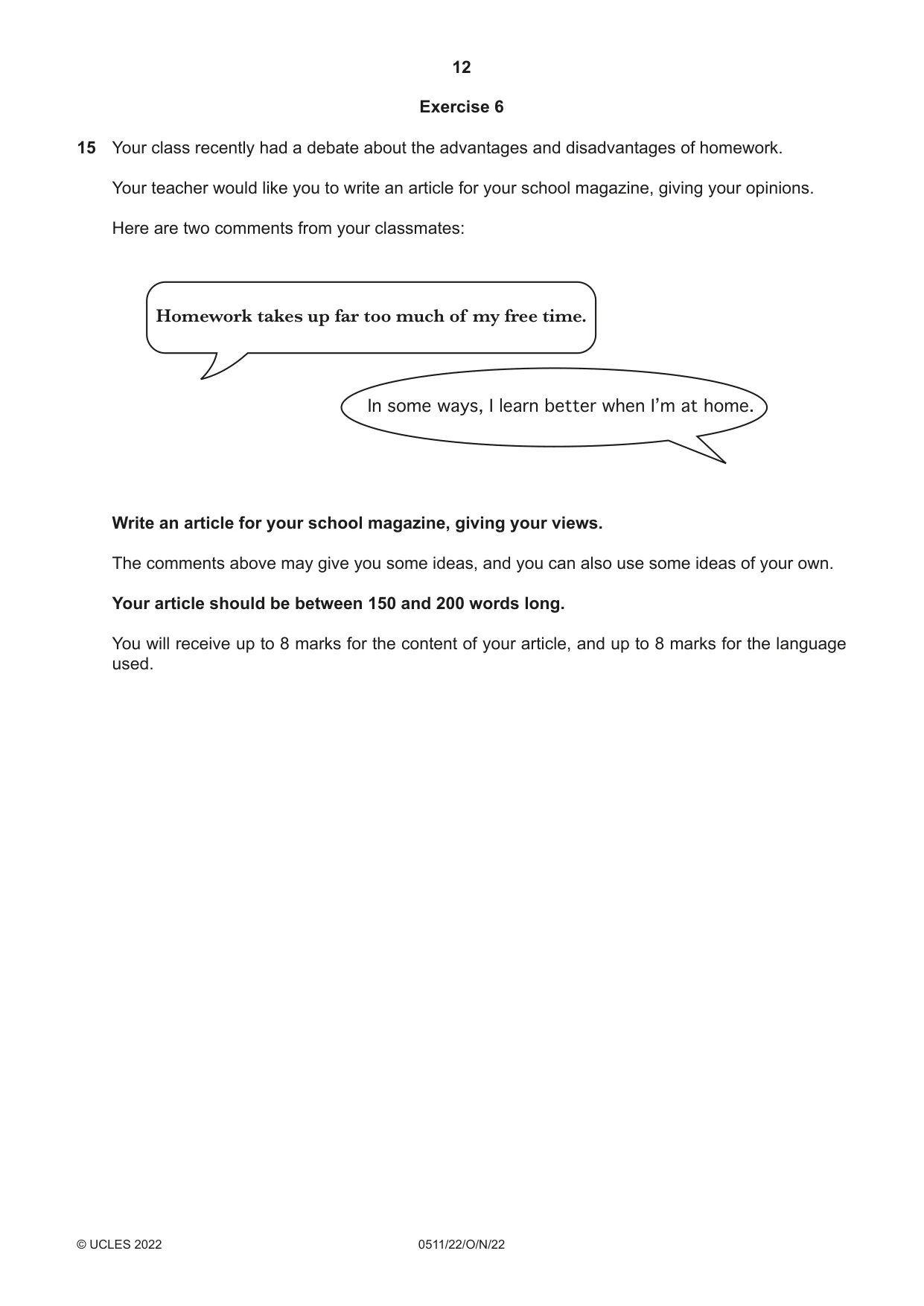 Cambridge IGCSE English - Second Language (count-in oral) 0511 2022 Oct/Nov Paper 2 · Variant 2 question paper, page 12 of 16