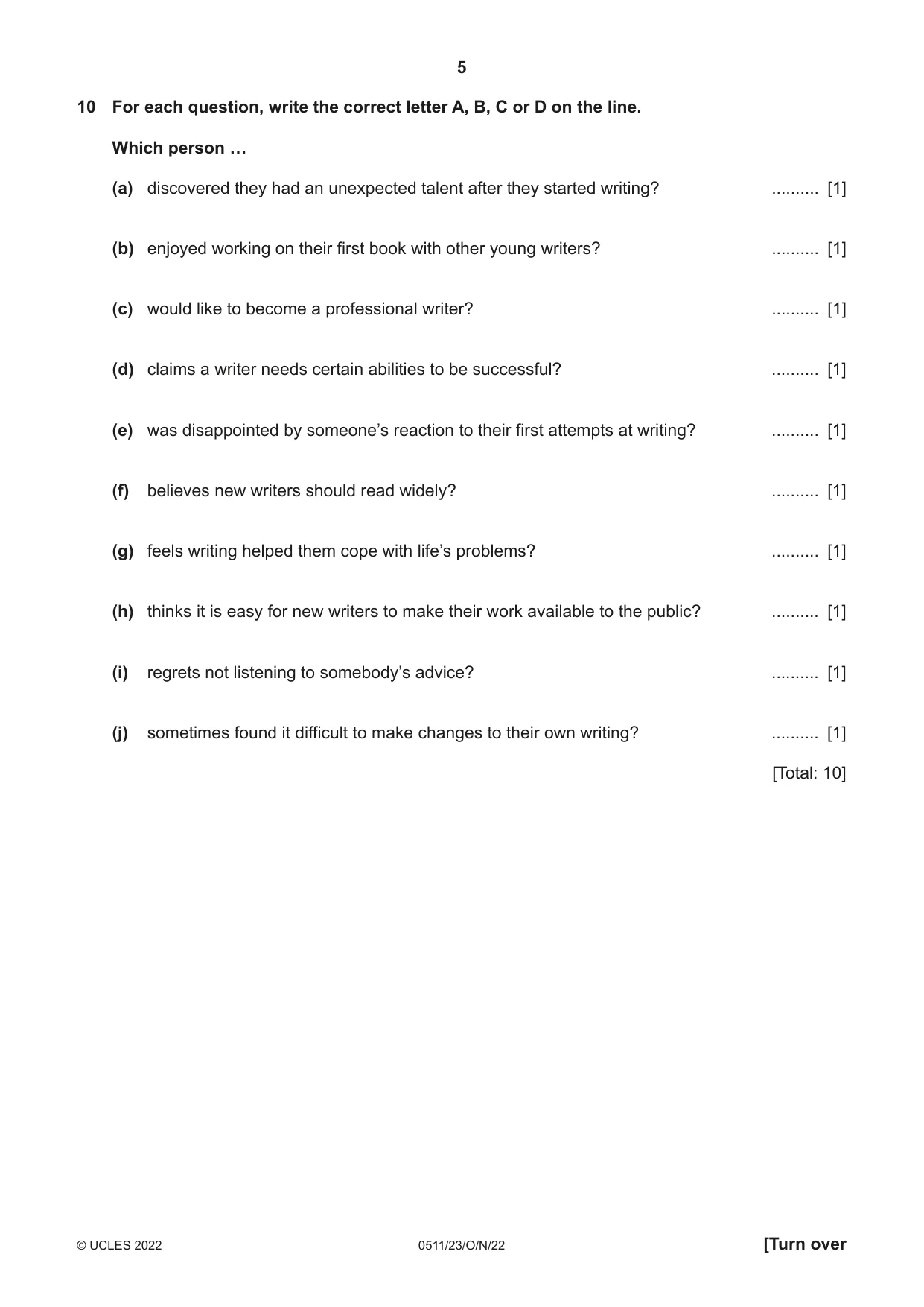 Cambridge IGCSE English - Second Language (count-in oral) 0511 2022 Oct/Nov Paper 2 · Variant 3 question paper, page 5 of 16