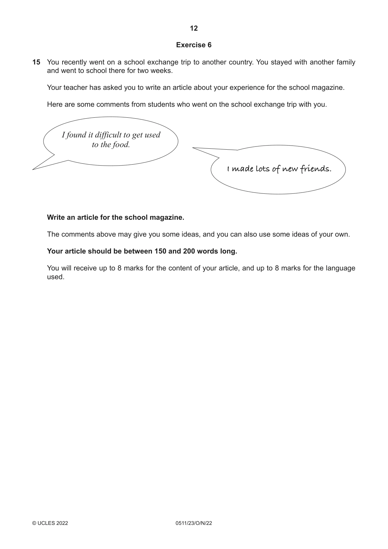 Cambridge IGCSE English - Second Language (count-in oral) 0511 2022 Oct/Nov Paper 2 · Variant 3 question paper, page 12 of 16