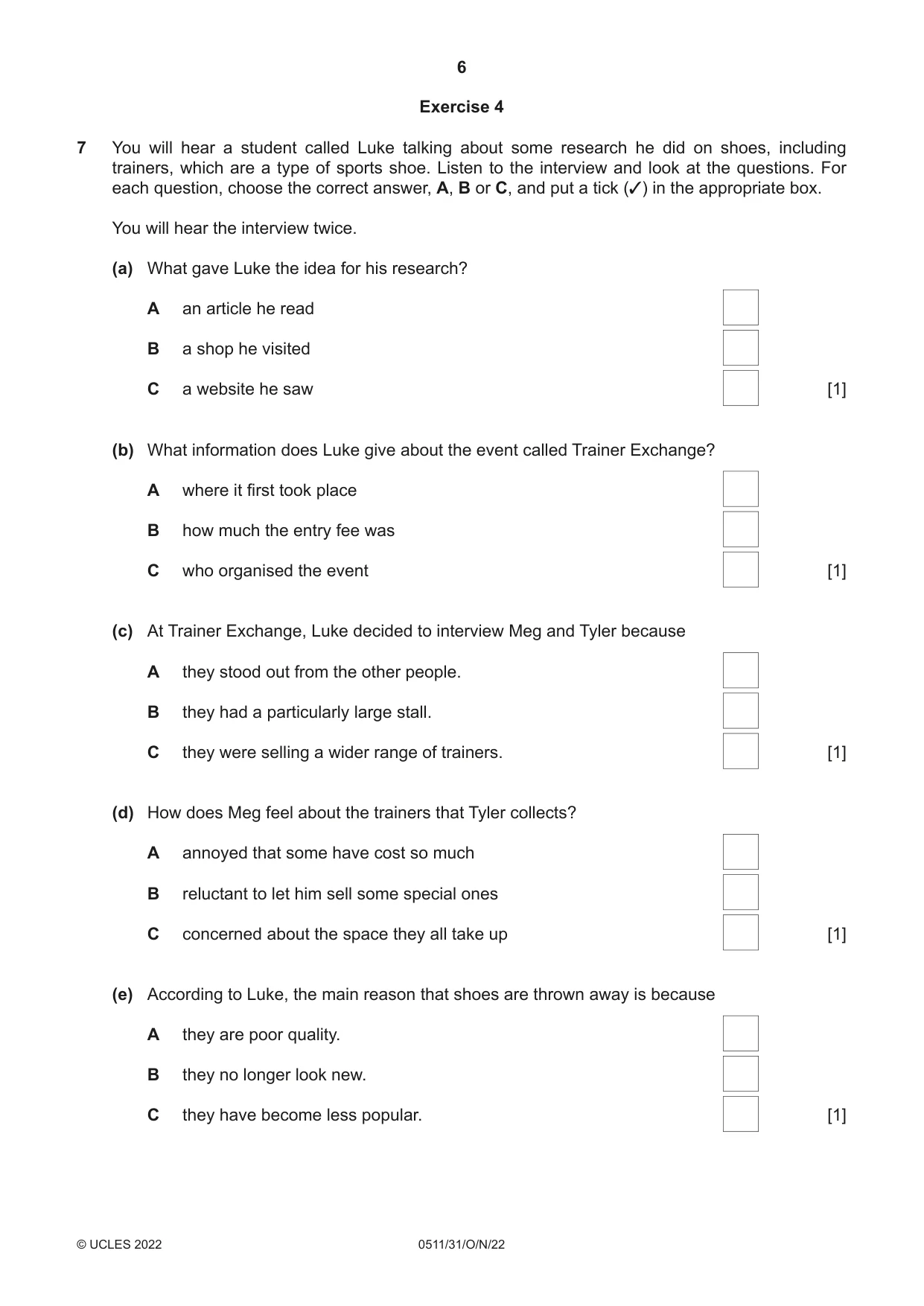 Cambridge IGCSE English - Second Language (count-in oral) 0511 2022 Oct/Nov Paper 3 · Variant 1 question paper, page 6 of 8