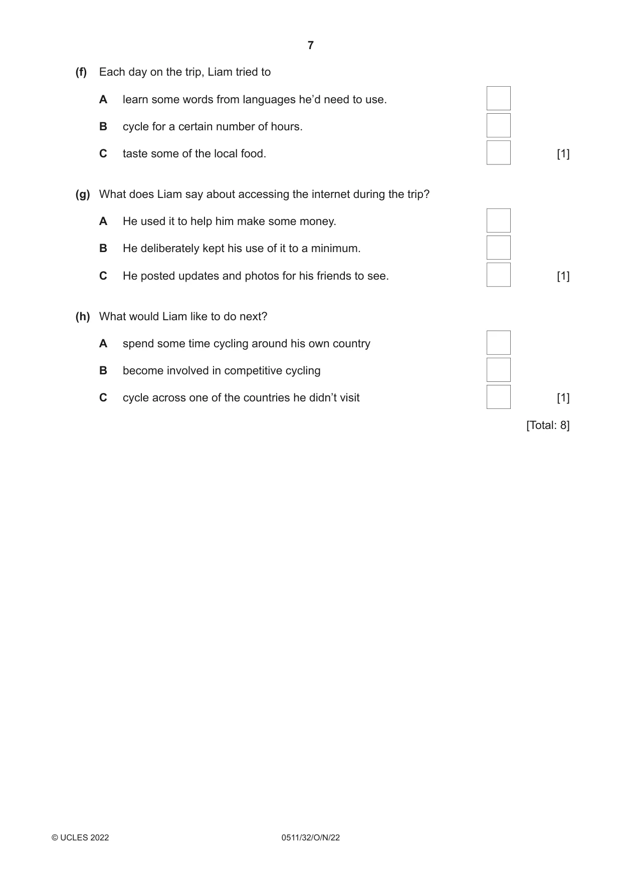 Cambridge IGCSE English - Second Language (count-in oral) 0511 2022 Oct/Nov Paper 3 · Variant 2 question paper, page 7 of 8
