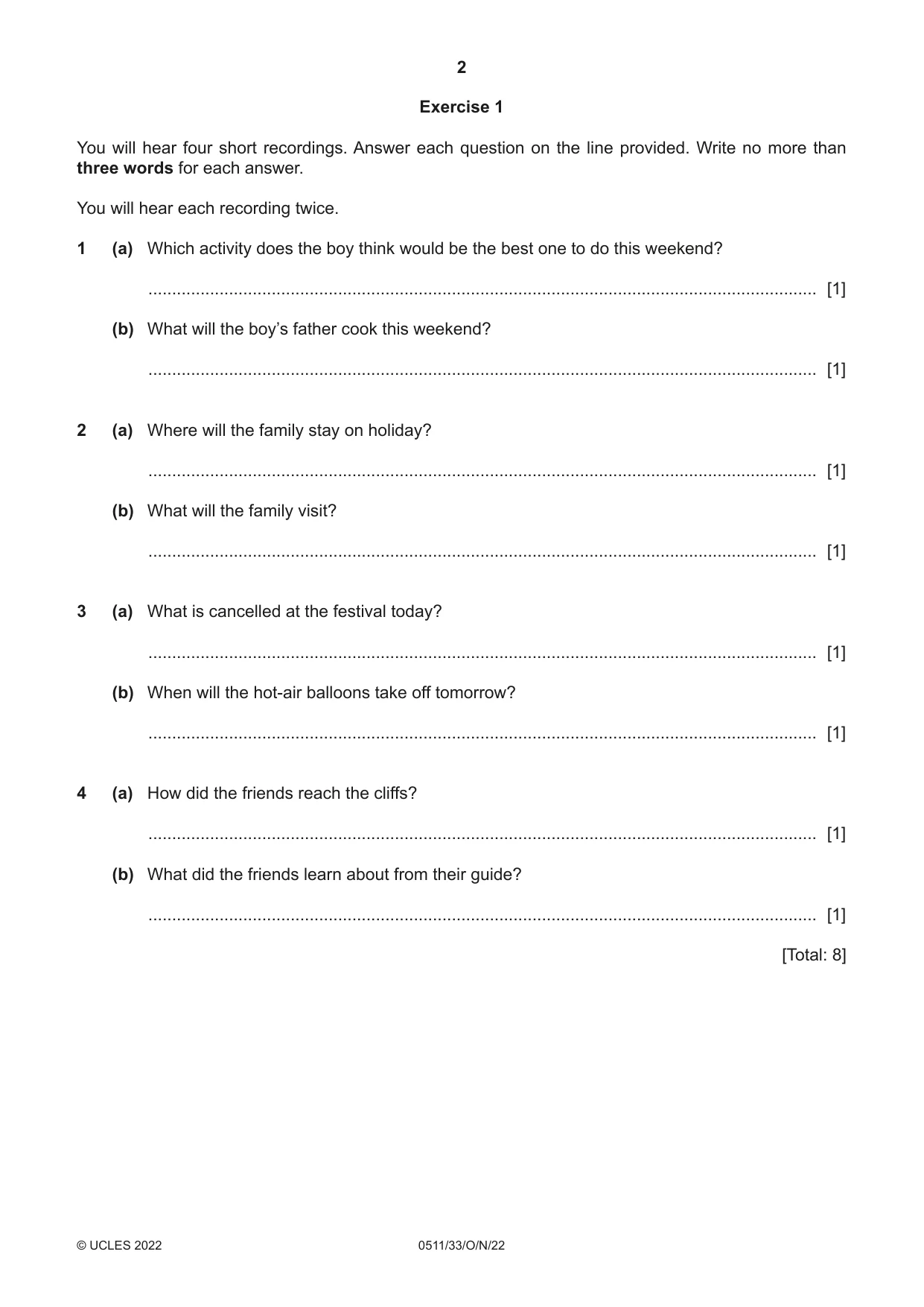Cambridge IGCSE English - Second Language (count-in oral) 0511 2022 Oct/Nov Paper 3 · Variant 3 question paper, page 2 of 8