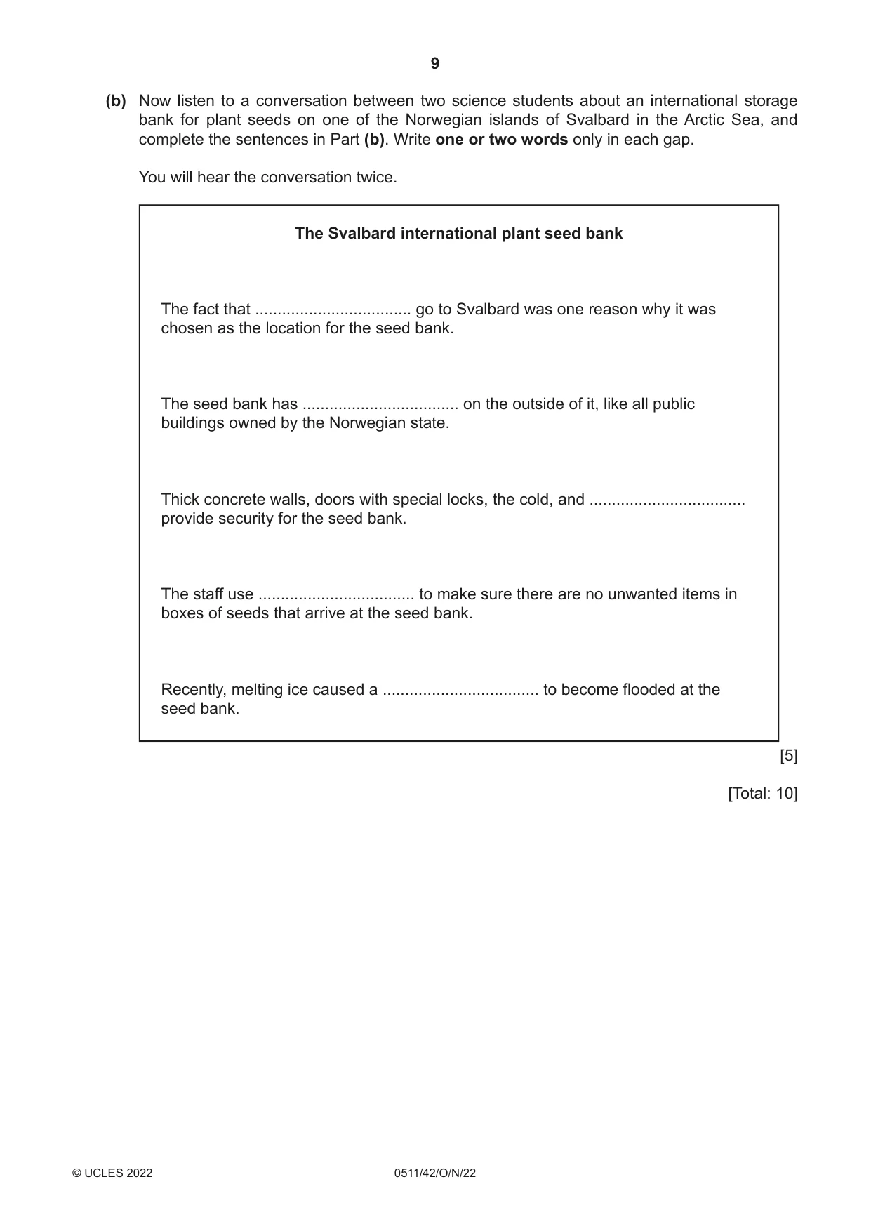 Cambridge IGCSE English - Second Language (count-in oral) 0511 2022 Oct/Nov Paper 4 · Variant 2 question paper, page 9 of 12