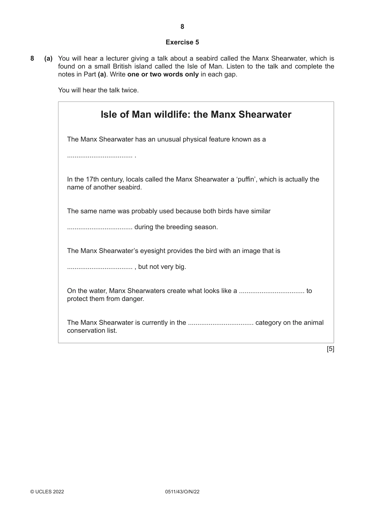 Cambridge IGCSE English - Second Language (count-in oral) 0511 2022 Oct/Nov Paper 4 · Variant 3 question paper, page 8 of 12