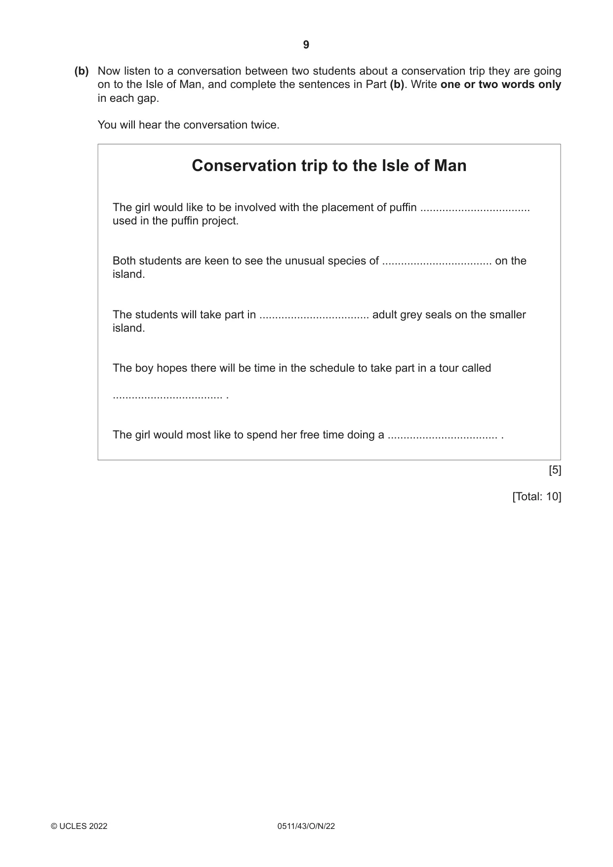 Cambridge IGCSE English - Second Language (count-in oral) 0511 2022 Oct/Nov Paper 4 · Variant 3 question paper, page 9 of 12