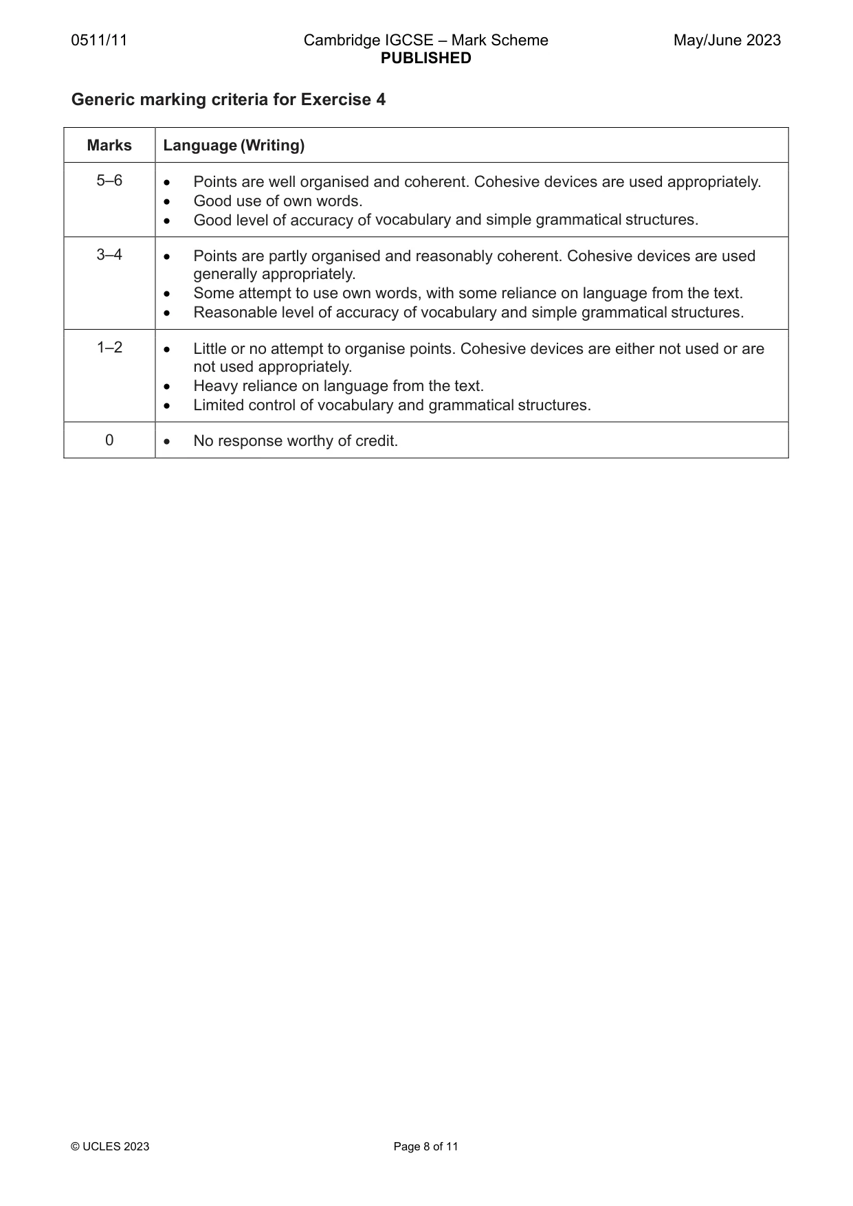 Mark scheme, page 8 of 11