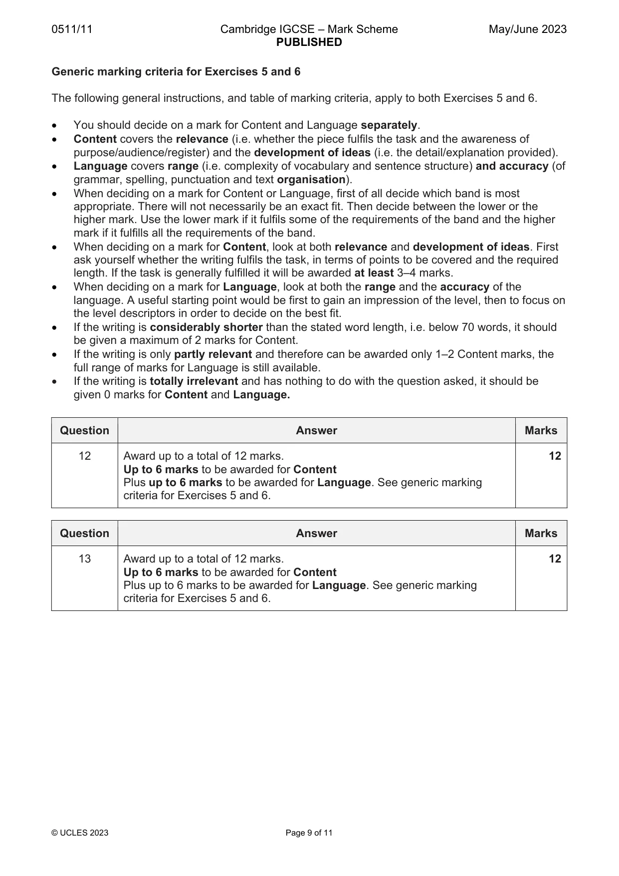 Mark scheme, page 9 of 11