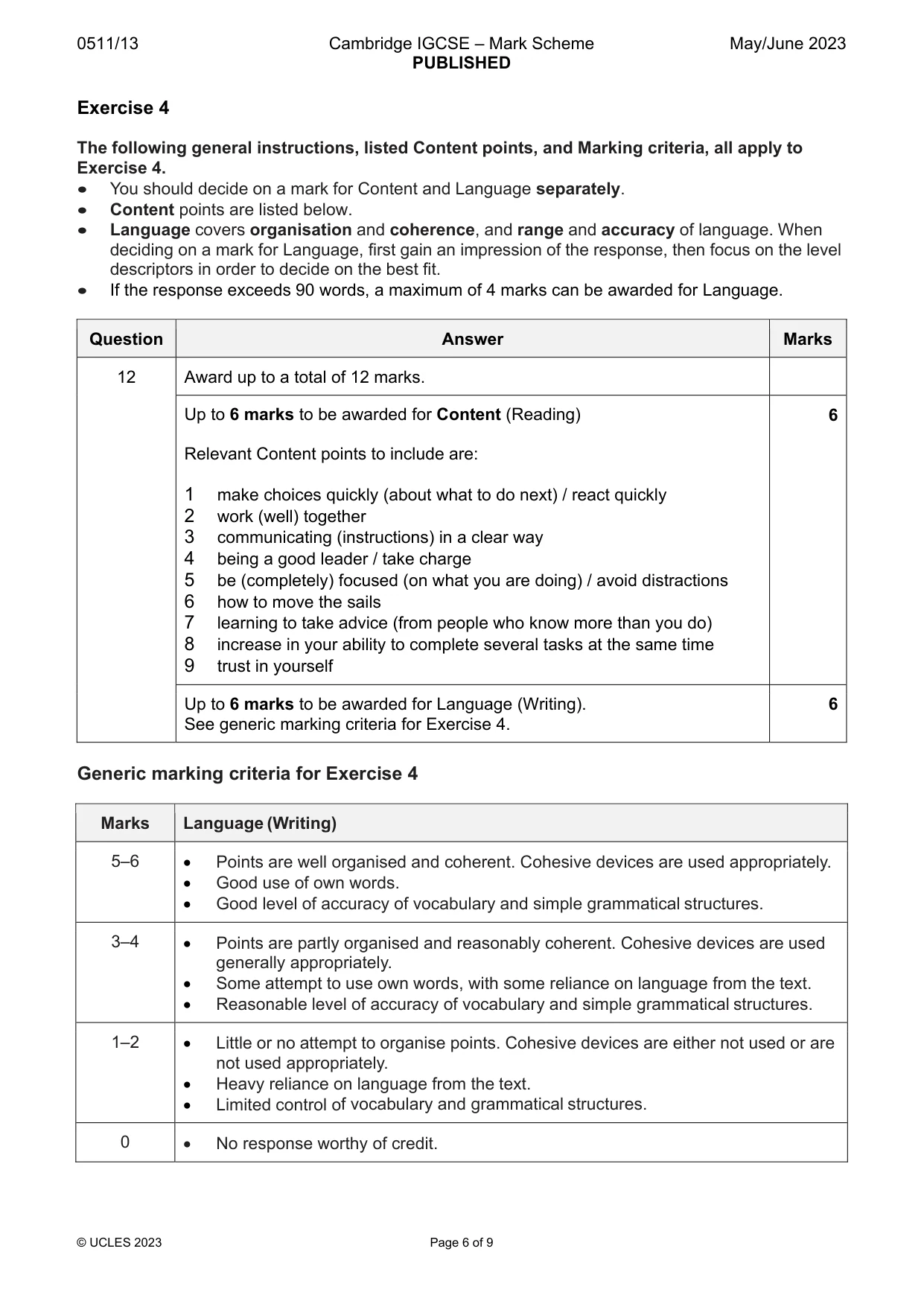 Mark scheme, page 6 of 9