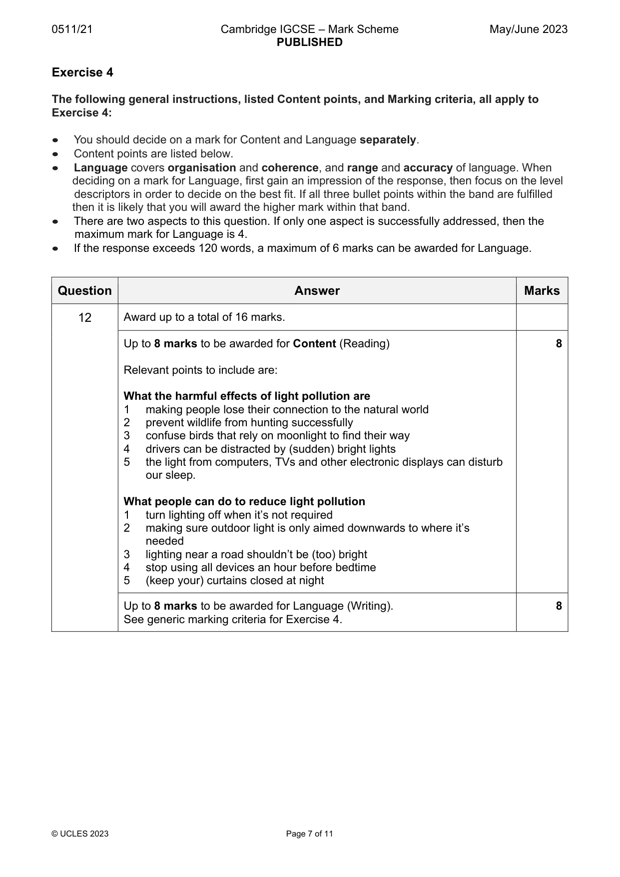 Mark scheme, page 7 of 11