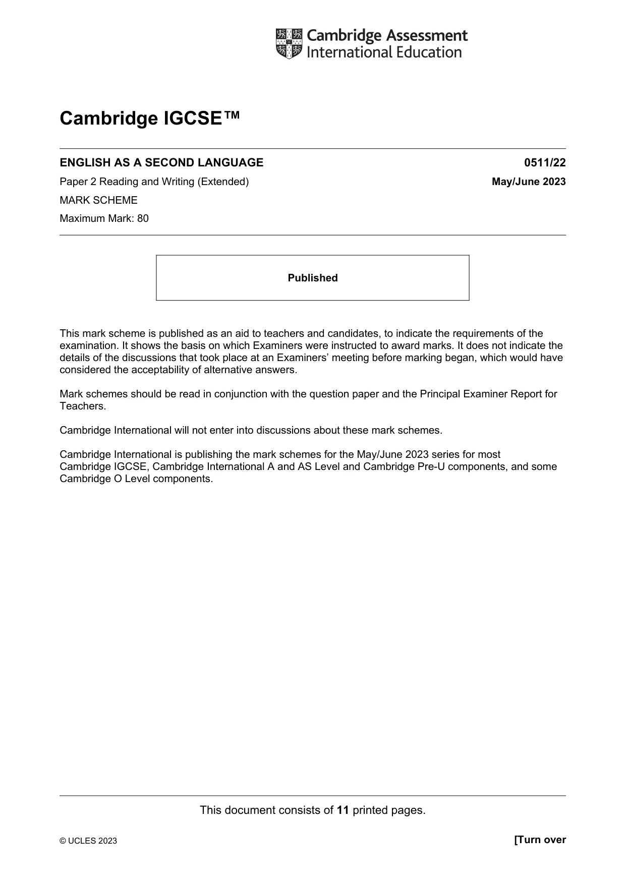 Mark scheme, page 1 of 11