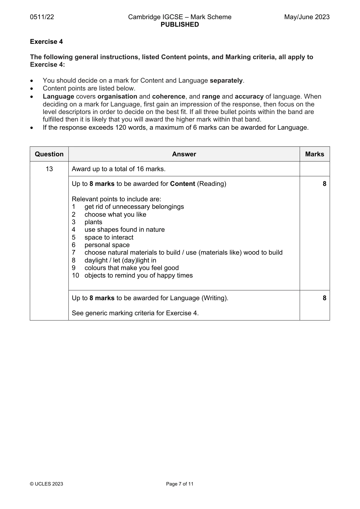 Mark scheme, page 7 of 11