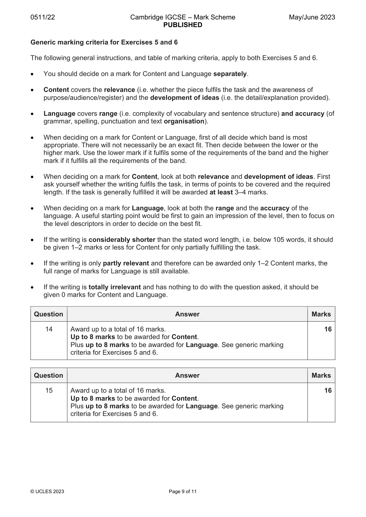 Mark scheme, page 9 of 11