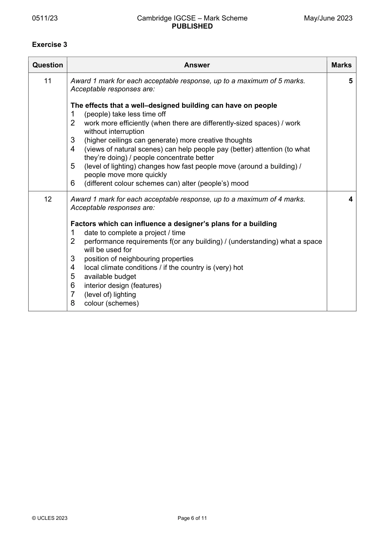 Mark scheme, page 6 of 11