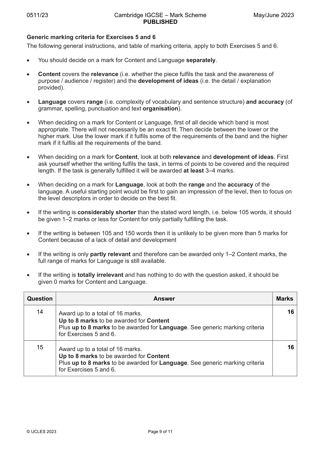 Mark scheme, page 9 of 11